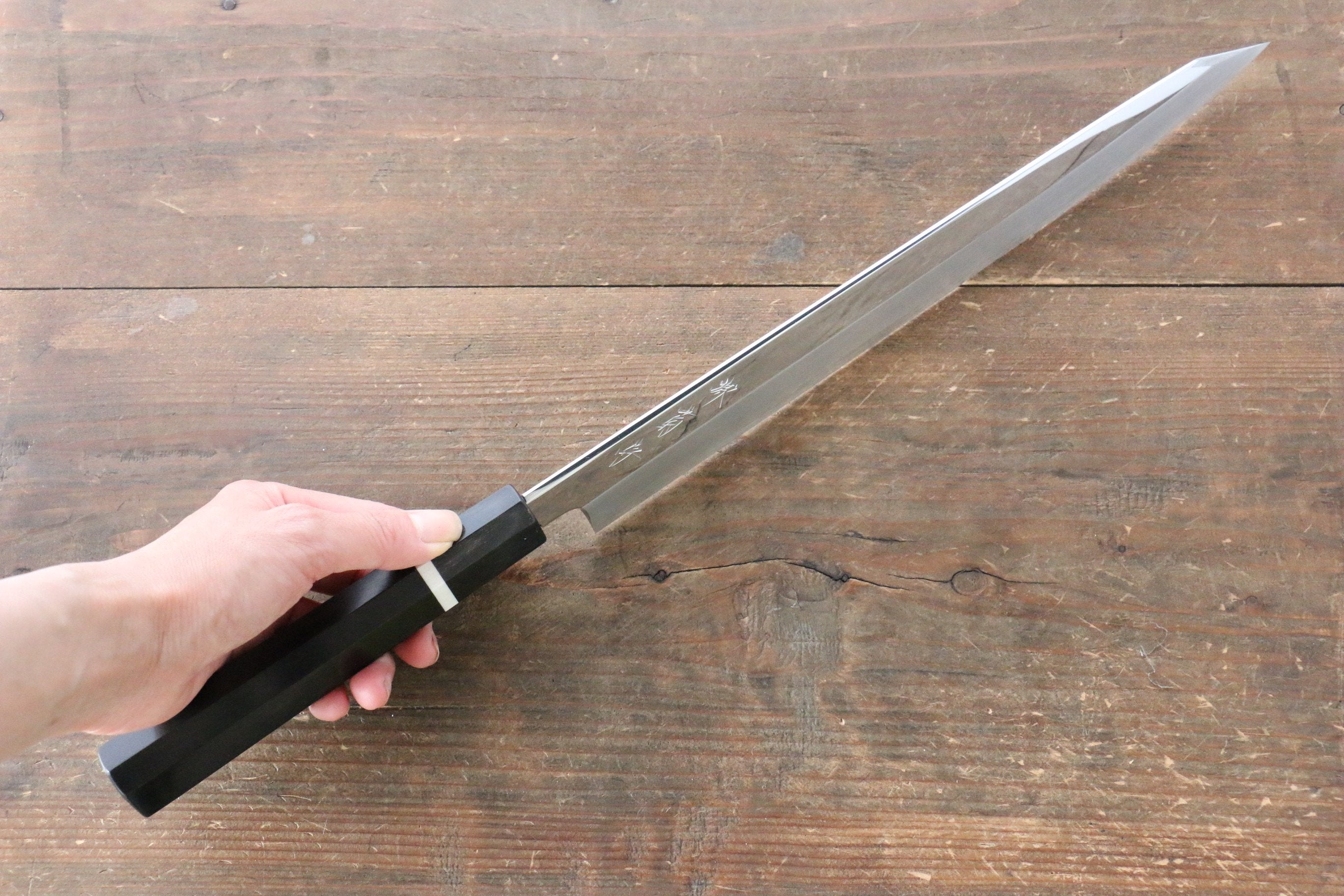 Kikumori SG2 Mirrored Finish Kiritsuke Yanagiba 300mm with Ebony Wood Handle (With White Ring) - Japanny - Best Japanese Knife