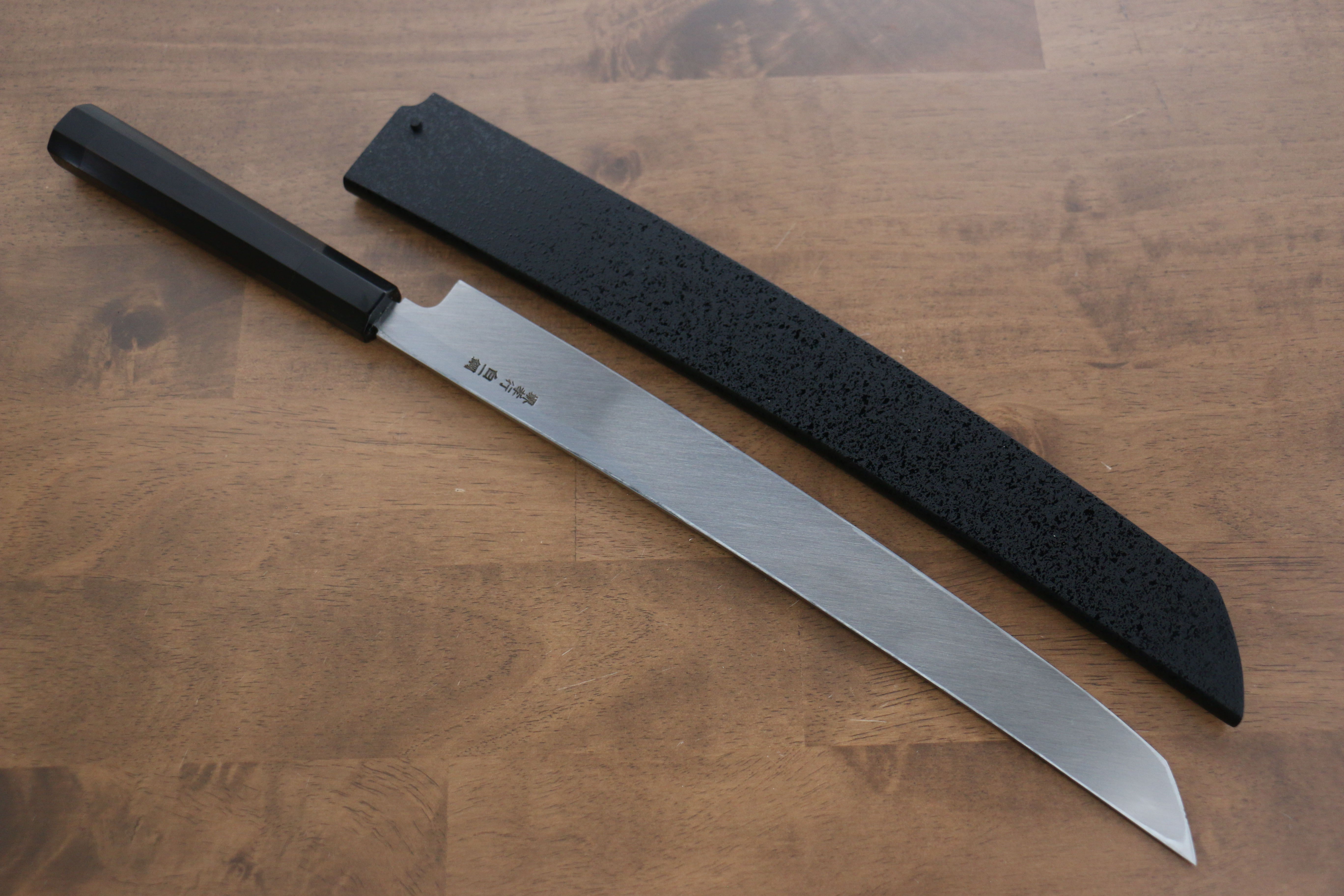 Sakai Takayuki Zangetsu White Steel No.1 Sakimaru Yanagiba 330mm Ebony Wood Handle with Sheath - Japanny - Best Japanese Knife