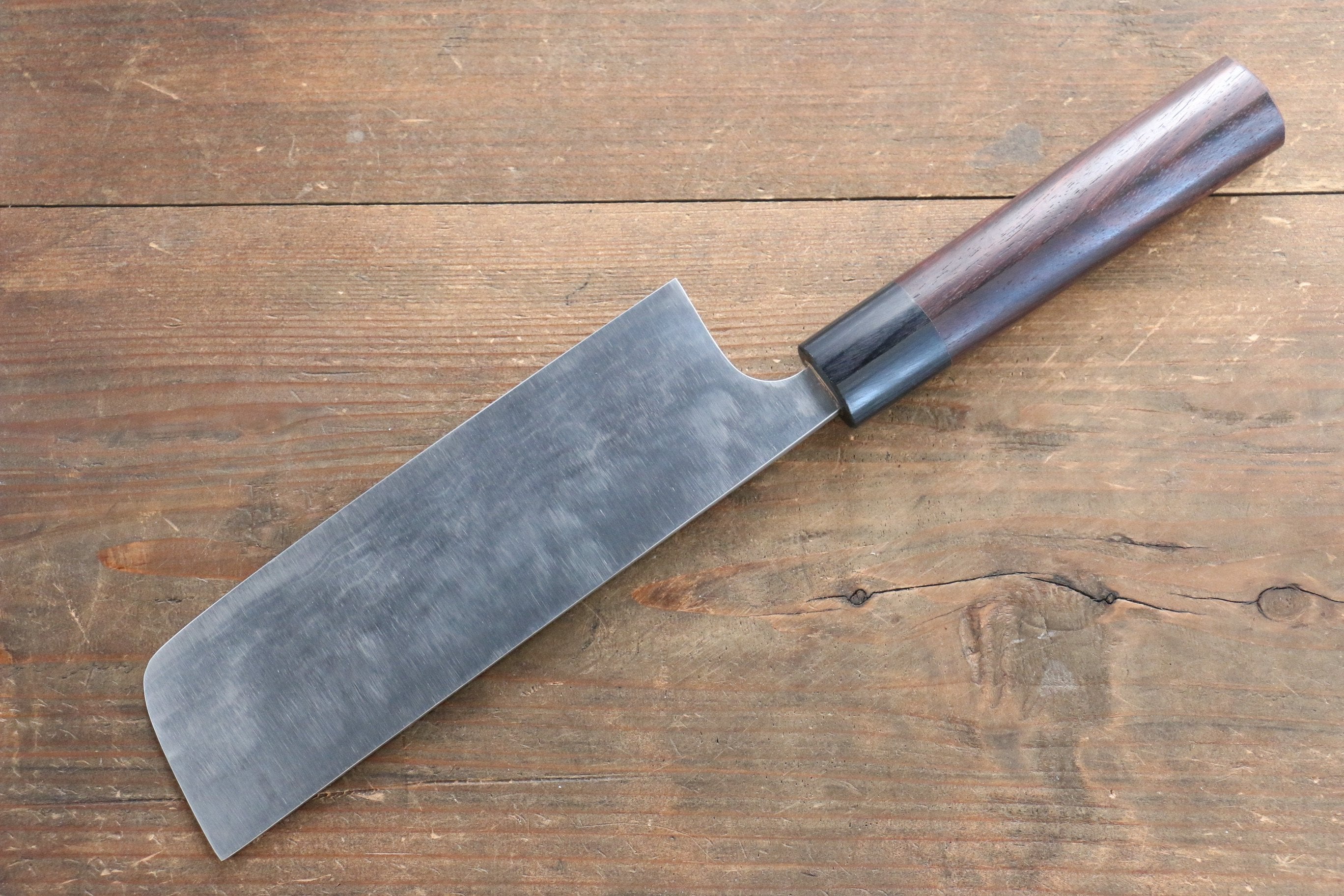 Shungo Ogata White Steel No.2 Damascus Nakiri 165mm Shitan Handle - Japanny - Best Japanese Knife