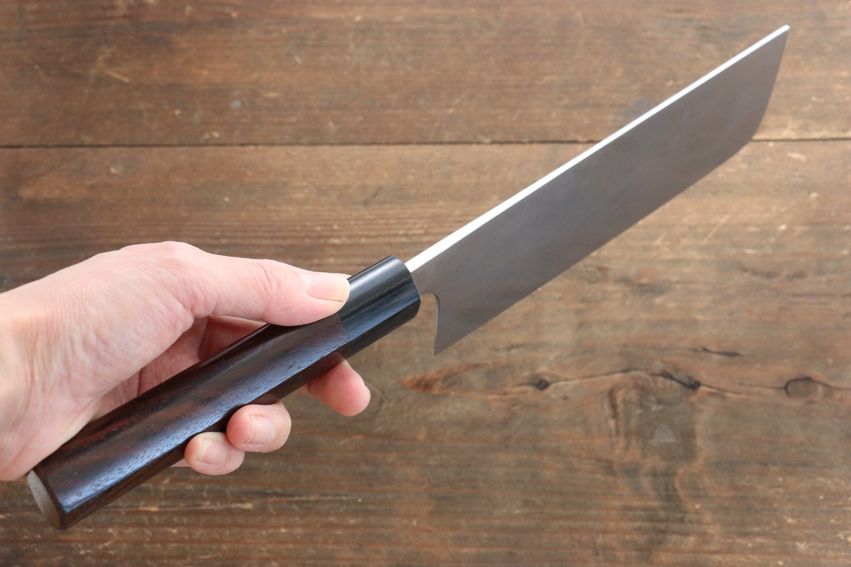 Shungo Ogata White Steel No.2 Damascus Nakiri 165mm Shitan Handle - Japanny - Best Japanese Knife