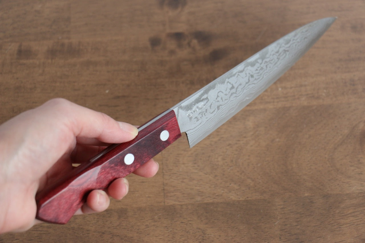 Nao Yamamoto VG10 Damascus Petty-Utility 150mm Red Pakka wood Handle - Japanny - Best Japanese Knife