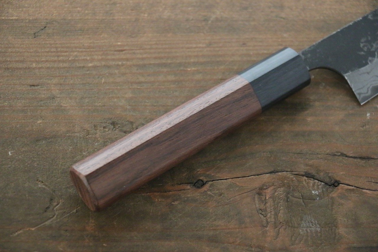 Shungo Ogata White Steel No.2 Kurouchi Damascus Petty-Utility 150mm Shitan Handle - Japanny - Best Japanese Knife