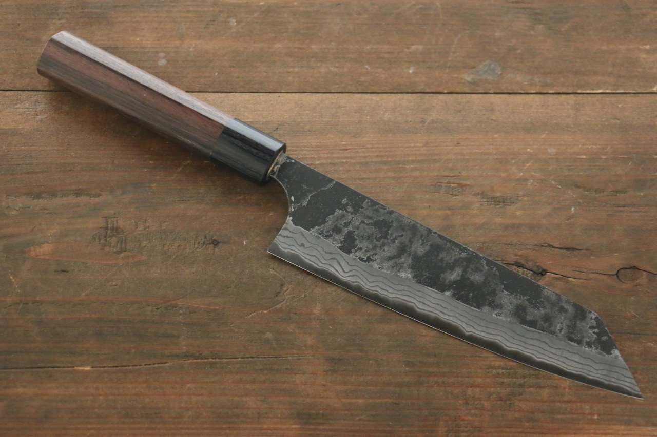 Shungo Ogata White Steel No.2 Kurouchi Damascus Bunka 180mm Shitan Handle - Japanny - Best Japanese Knife