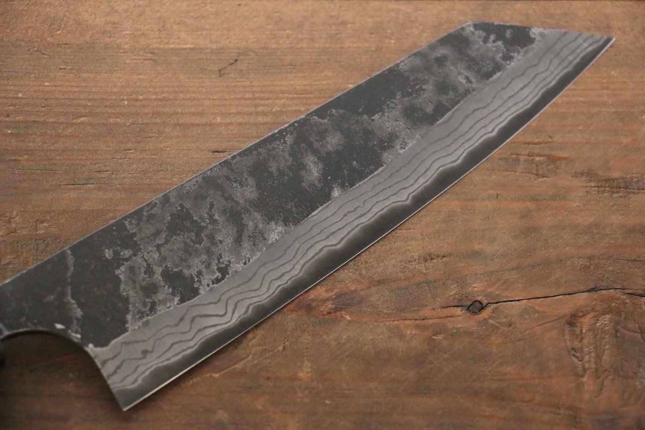 Shungo Ogata White Steel No.2 Kurouchi Damascus Bunka 180mm Shitan Handle - Japanny - Best Japanese Knife