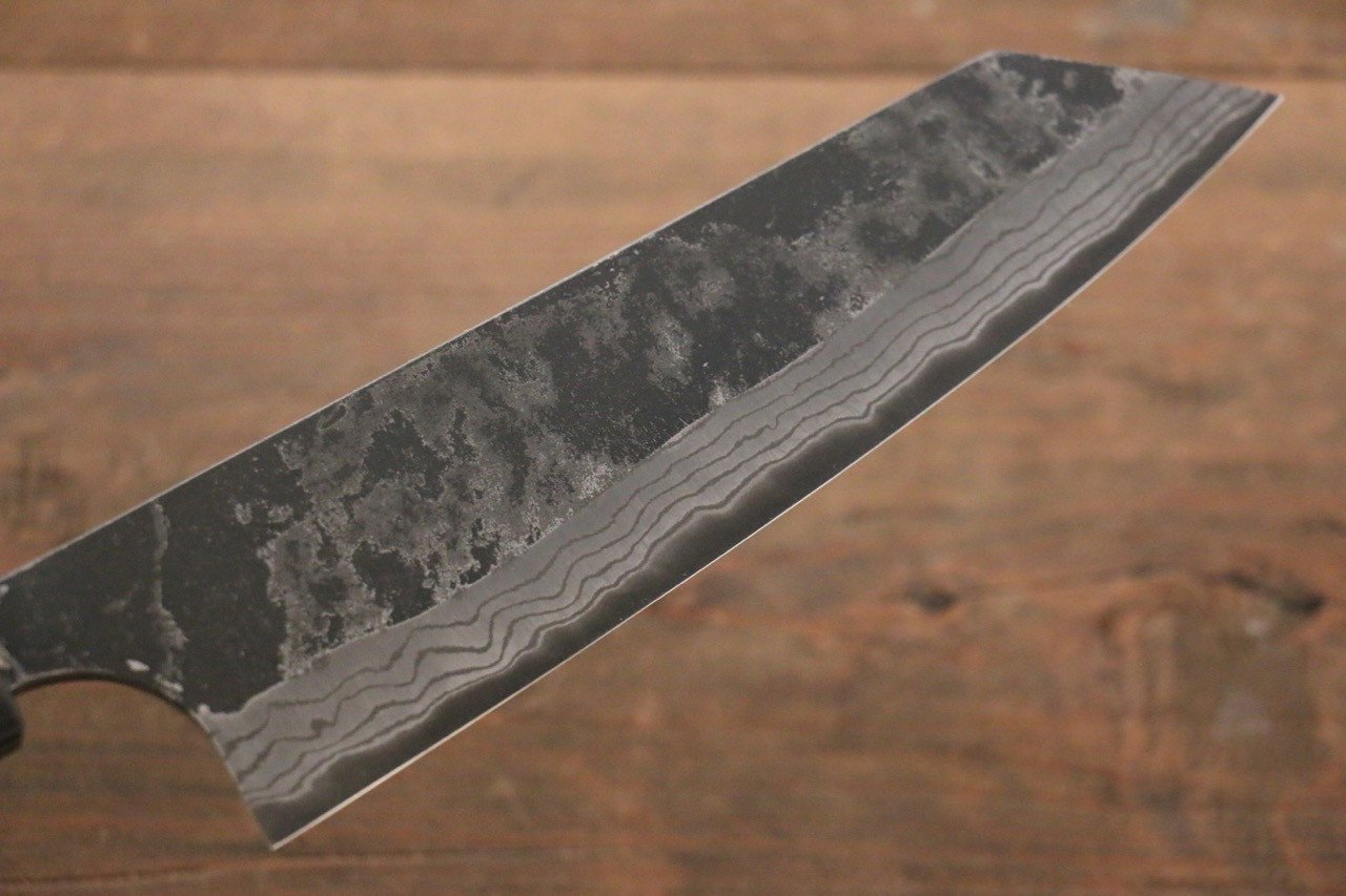 Shungo Ogata White Steel No.2 Kurouchi Damascus Bunka 180mm Shitan Handle - Japanny - Best Japanese Knife