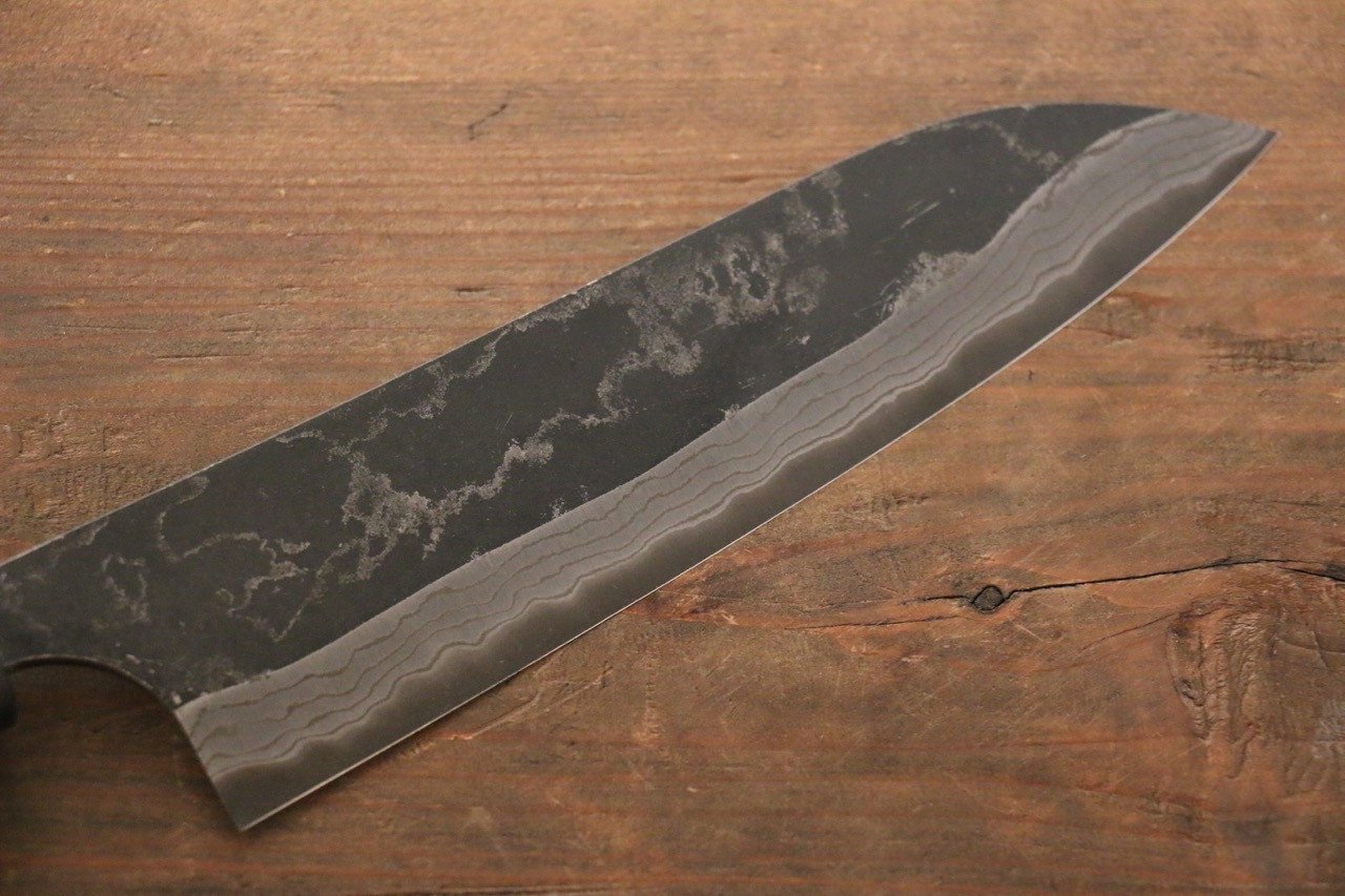 Shungo Ogata White Steel No.2 Kurouchi Damascus Santoku 180mm Shitan Handle - Japanny - Best Japanese Knife