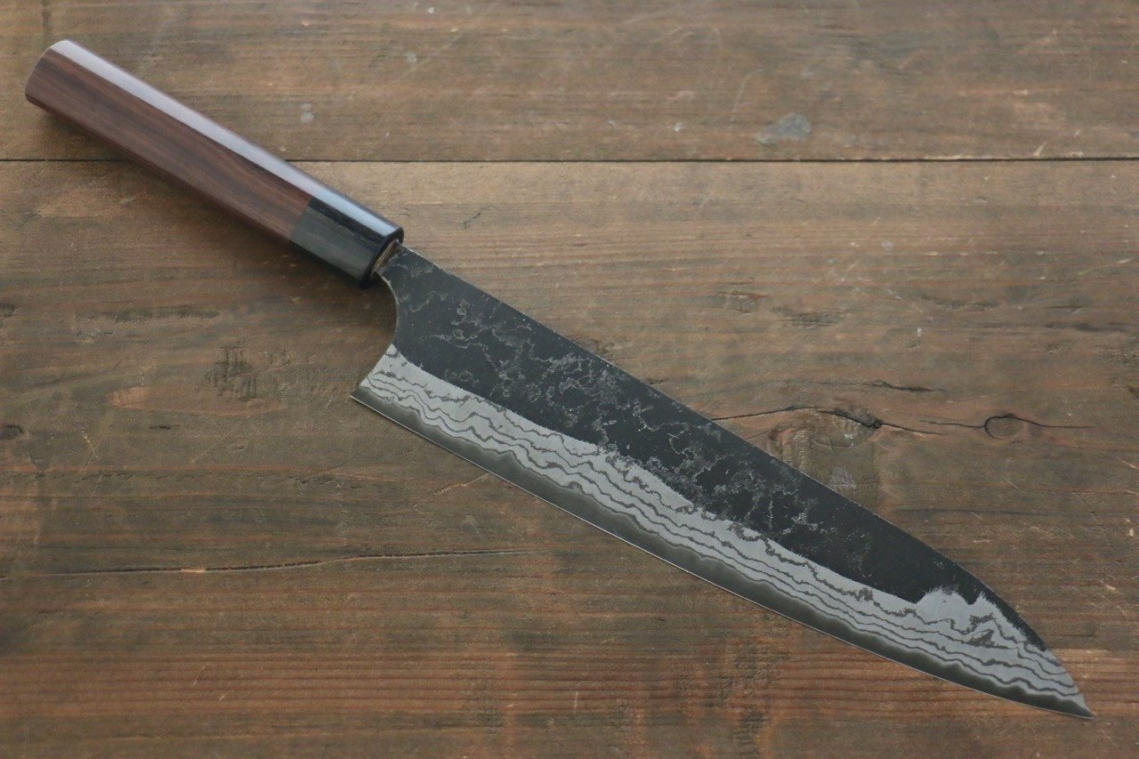 Shungo Ogata White Steel No.2 Kurouchi Damascus Gyuto 240mm Shitan Handle - Japanny - Best Japanese Knife