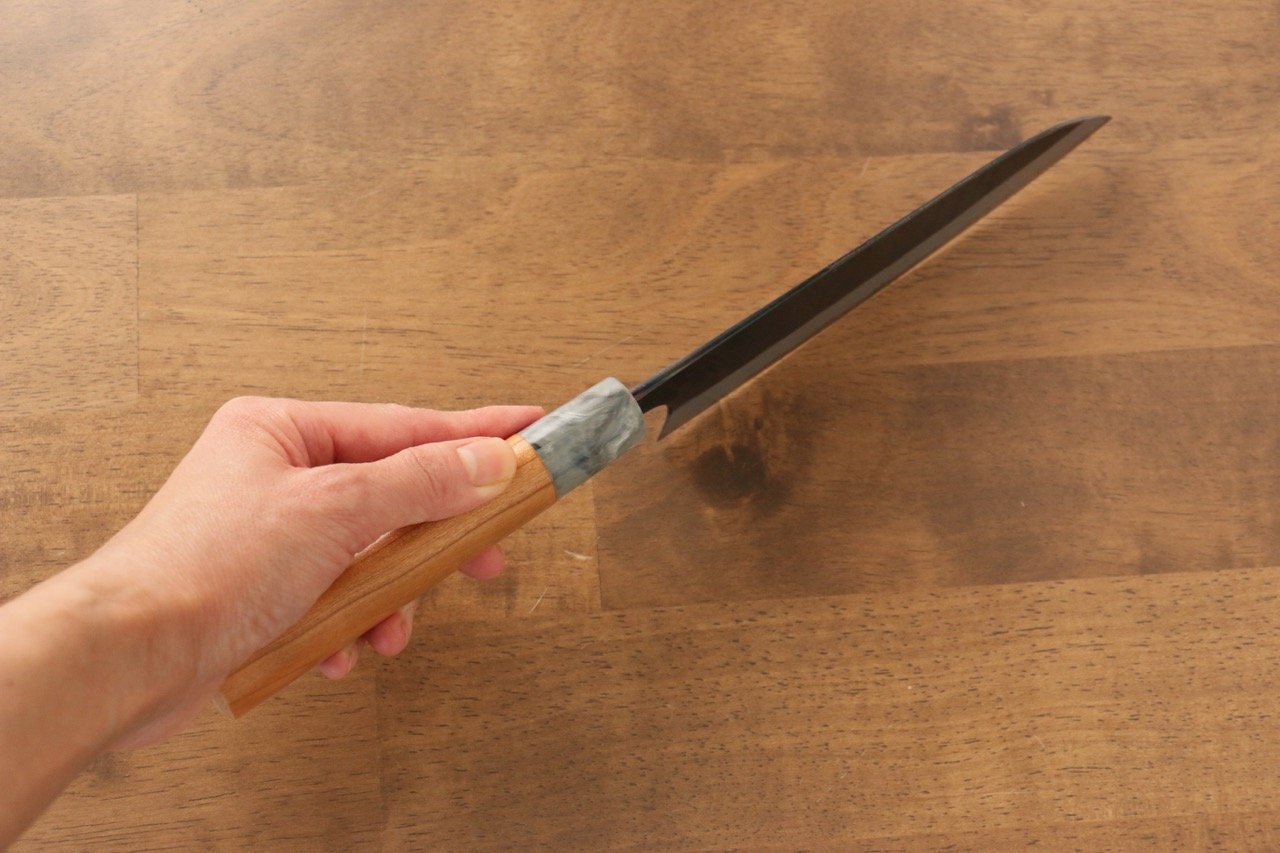 Masakage Masakage Mizu Blue Steel No.2 Black Finished Santoku 165mm with American Cherry Handle - Japanny - Best Japanese Knife