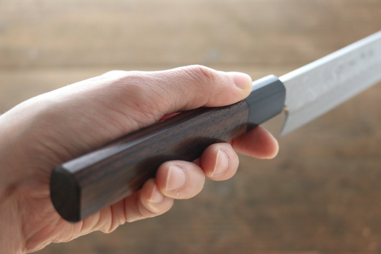 Hideo Kitaoka White Steel No.2 Damascus Kiritsuke Yanagiba 210mm Shitan Handle - Japanny - Best Japanese Knife