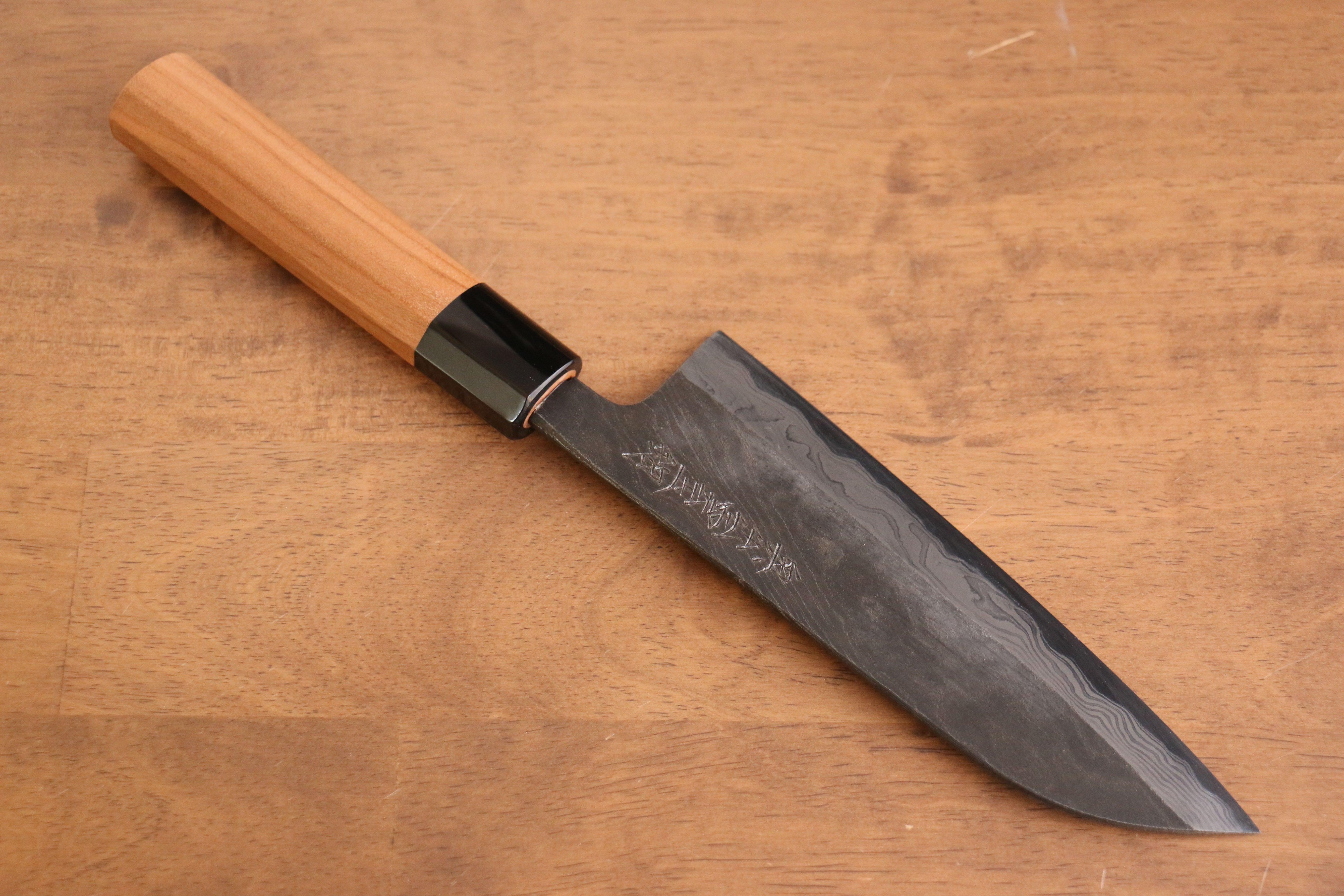 Tsukasa Hinoura Tamahagane Kurouchi Santoku 165mm Wild Cherry Handle - Japanny - Best Japanese Knife
