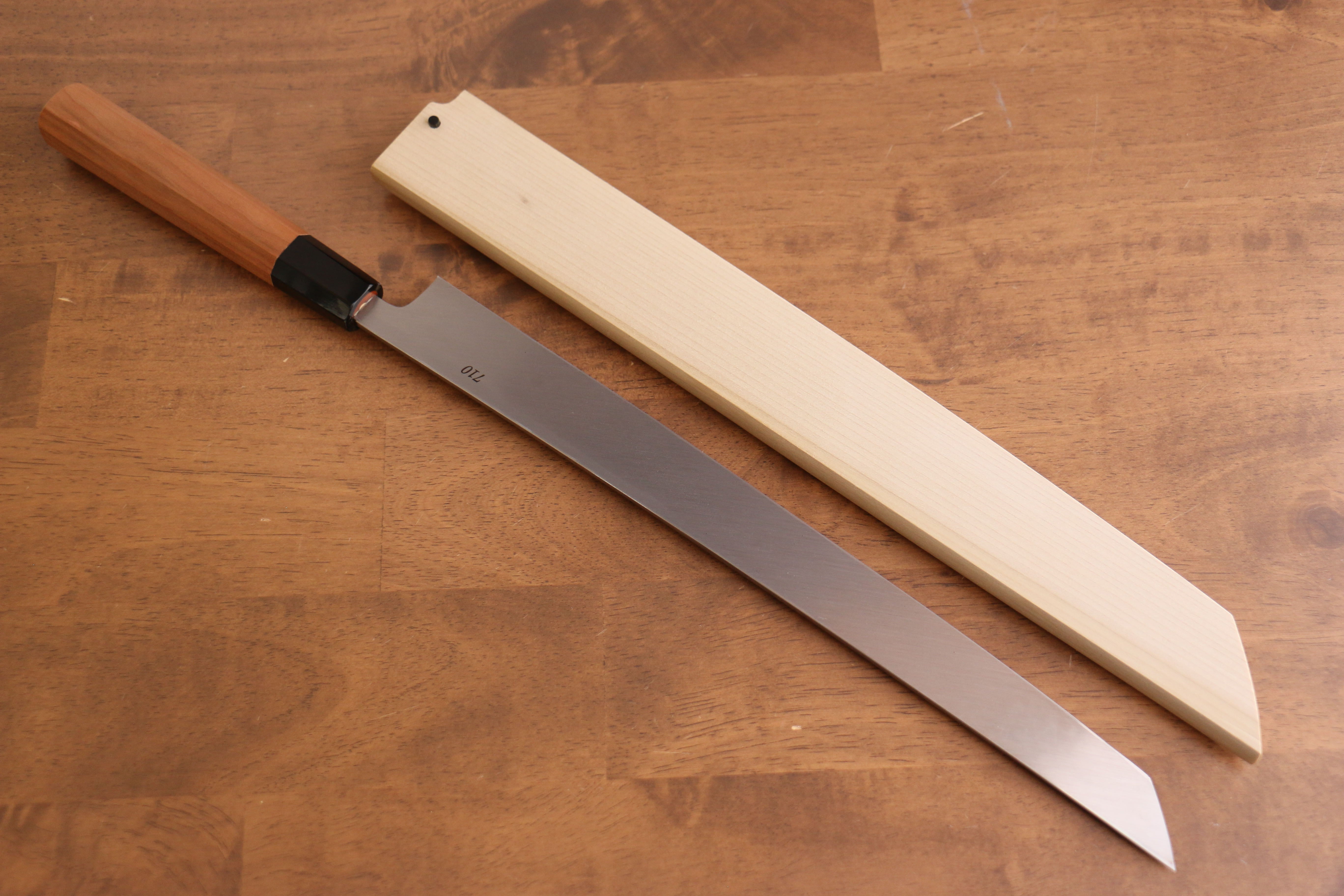Tessen by Tanaka Tamahagane Sakimaru Yanagiba 315mm Wild Cherry Handle with Sheath - Japanny - Best Japanese Knife
