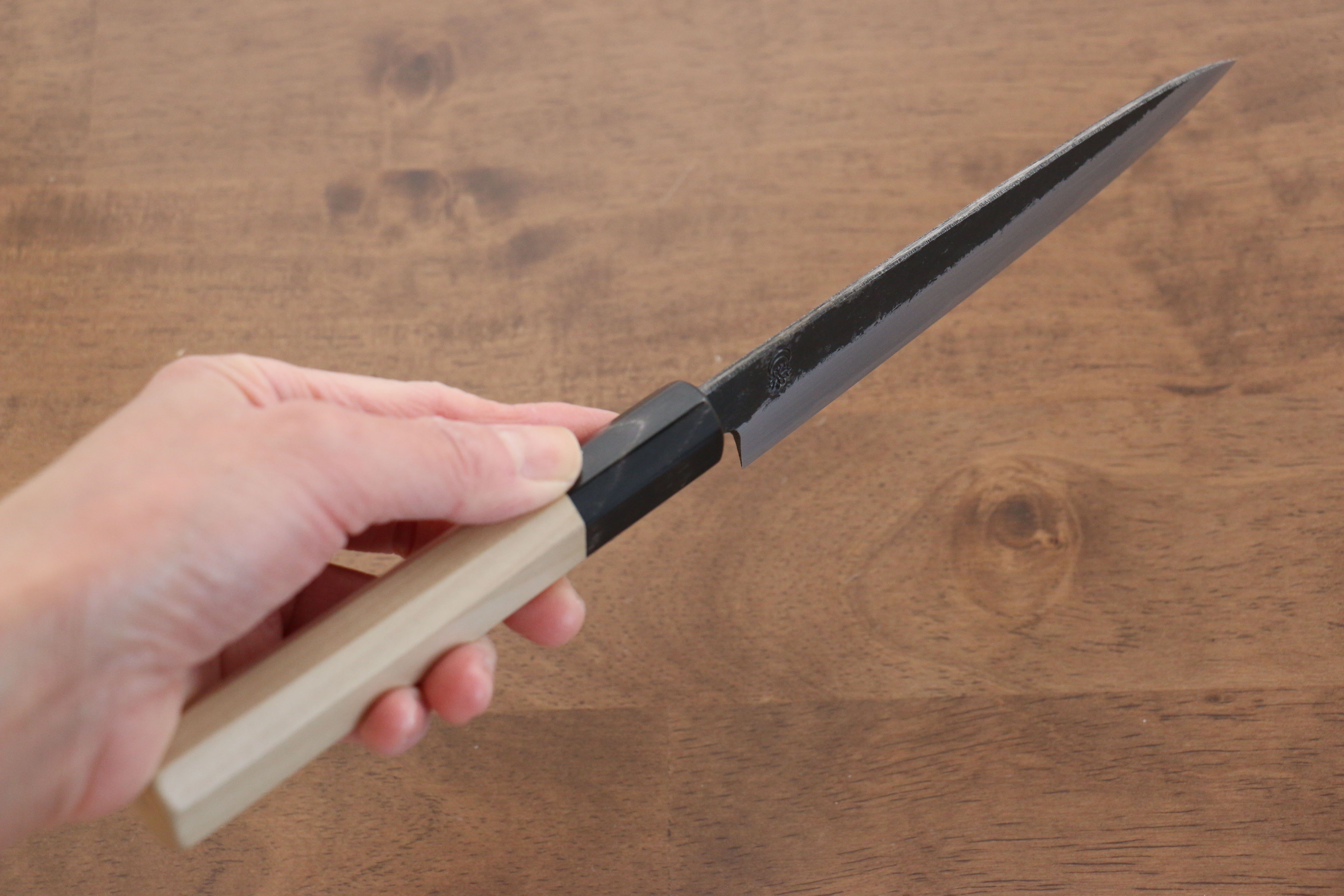 Kikuzuki White Steel No.2 Black Finished Petty-Utility 150mm Magnolia Handle - Japanny - Best Japanese Knife