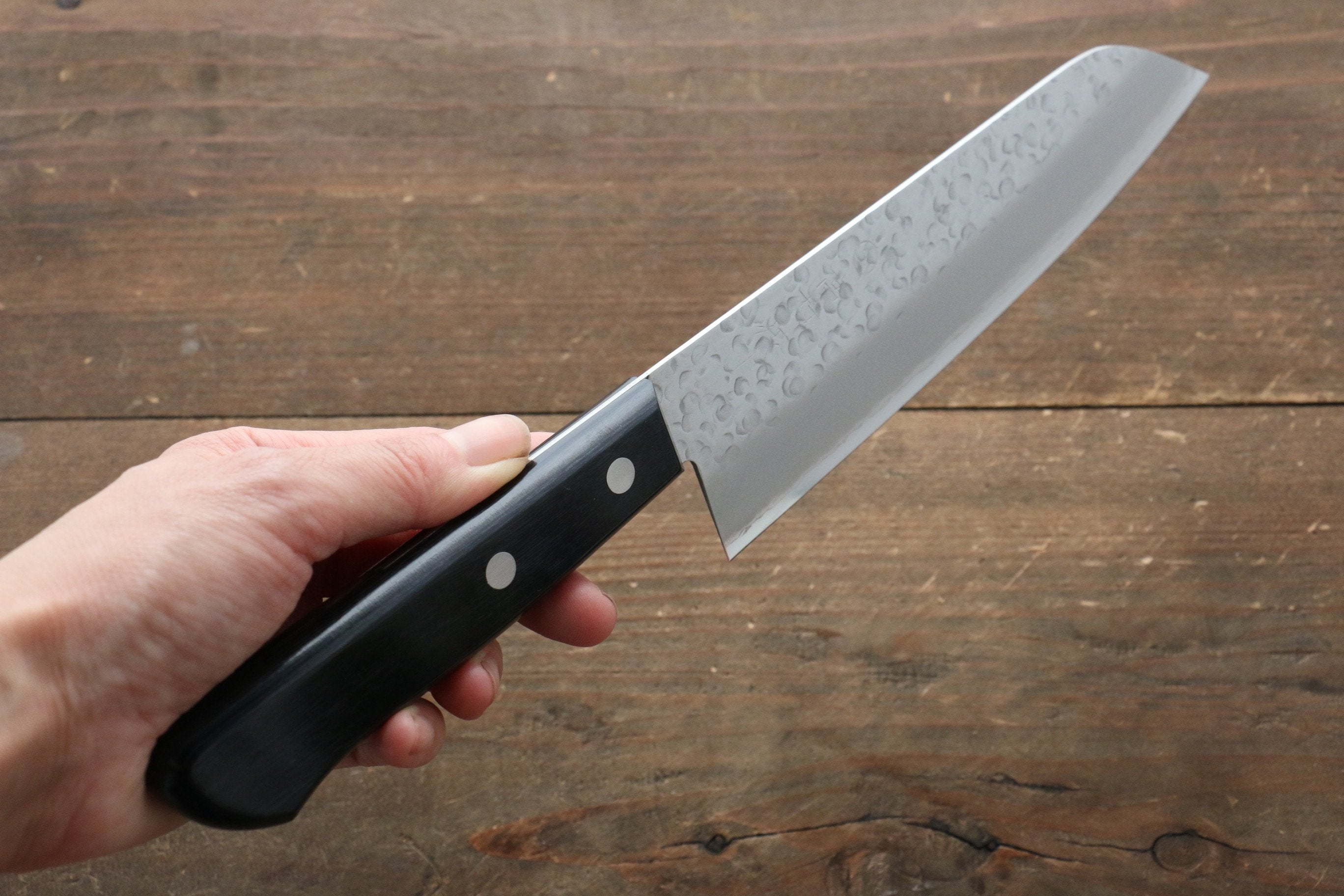 Takamura Knives Chromax Steel Hammered Santoku 170mm with Black Pakka wood Handle - Japanny - Best Japanese Knife