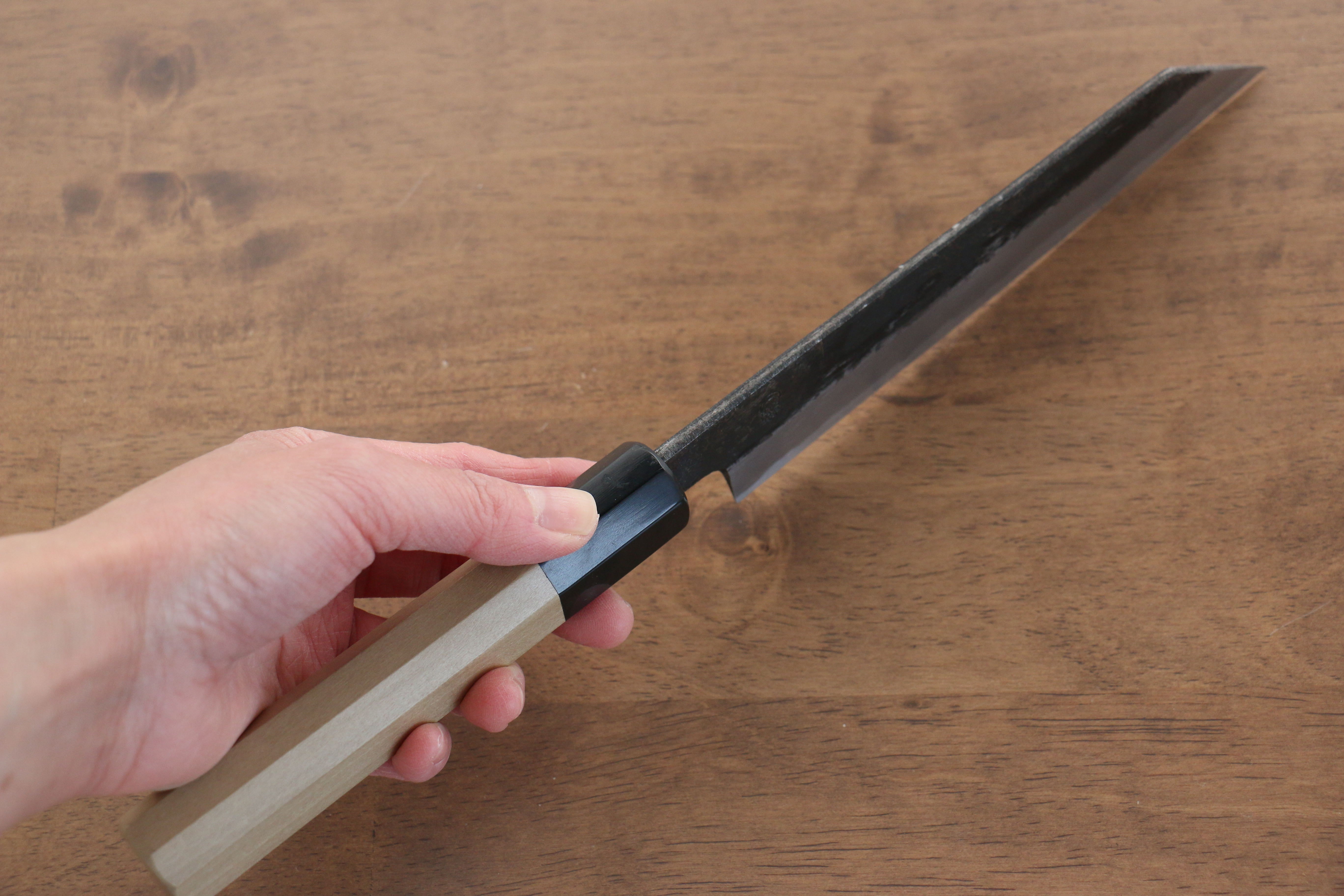 Kikuzuki White Steel No.2 Black Finished Kiritsuke Santoku 180mm Magnolia Handle - Japanny - Best Japanese Knife