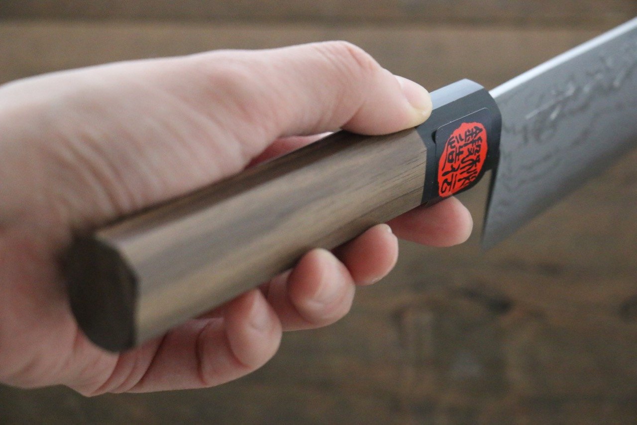 Shigeki Tanaka Blue Steel No.2 Damascus Santoku 165mm Walnut Handle - Japanny - Best Japanese Knife