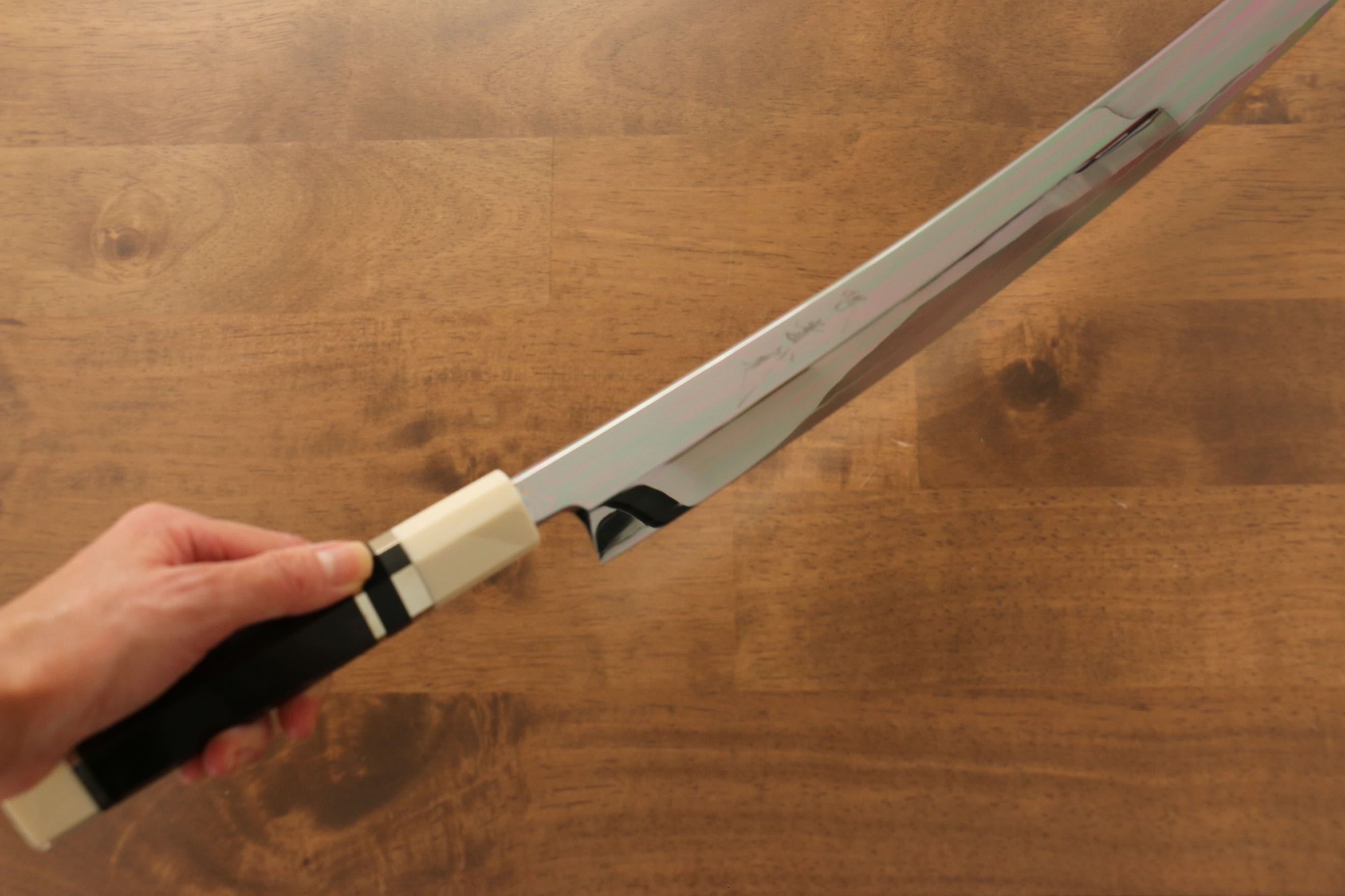 Jikko Silver Steel No.3 Sakimaru Yanagiba 360mm Ebony with Ring Handle - Japanny - Best Japanese Knife