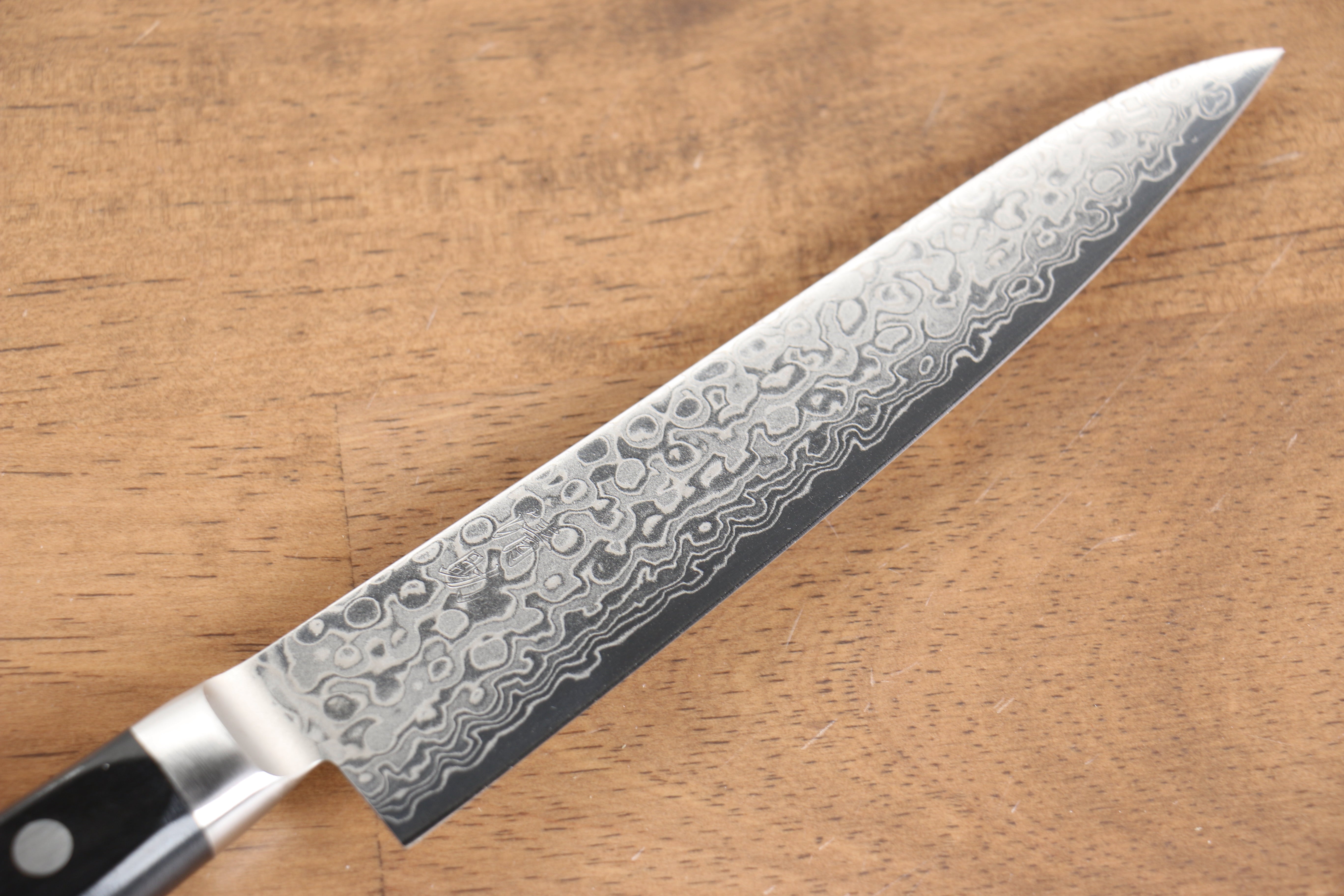 Seisuke Kagami AUS10 Mirrored Finish Damascus 45 Layer Petty-Utility 135mm Black Pakka wood Handle - Japanny - Best Japanese Knife