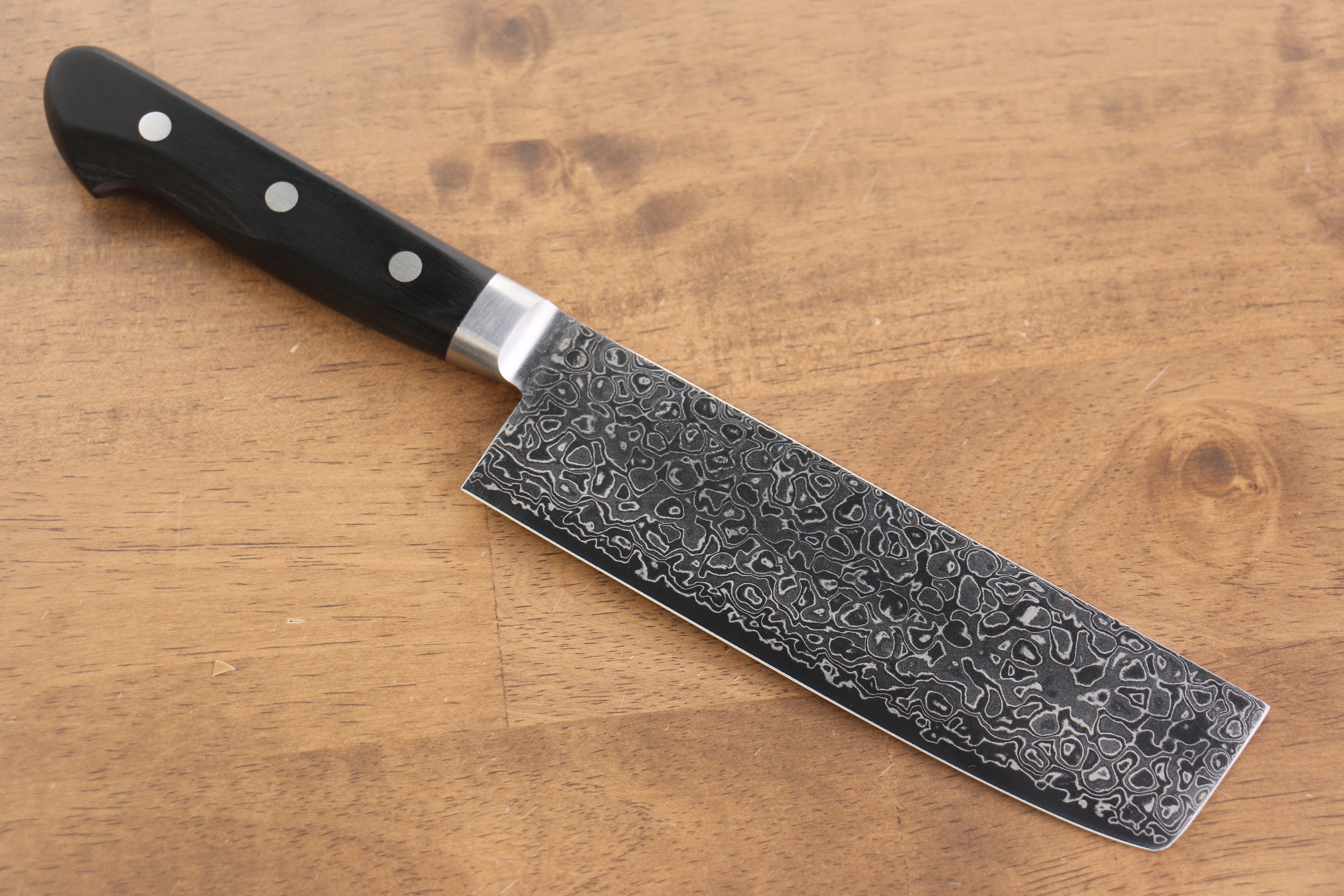 Seisuke Kagami AUS10 Mirrored Finish Damascus Nakiri 170mm Black Pakka wood Handle - Japanny - Best Japanese Knife