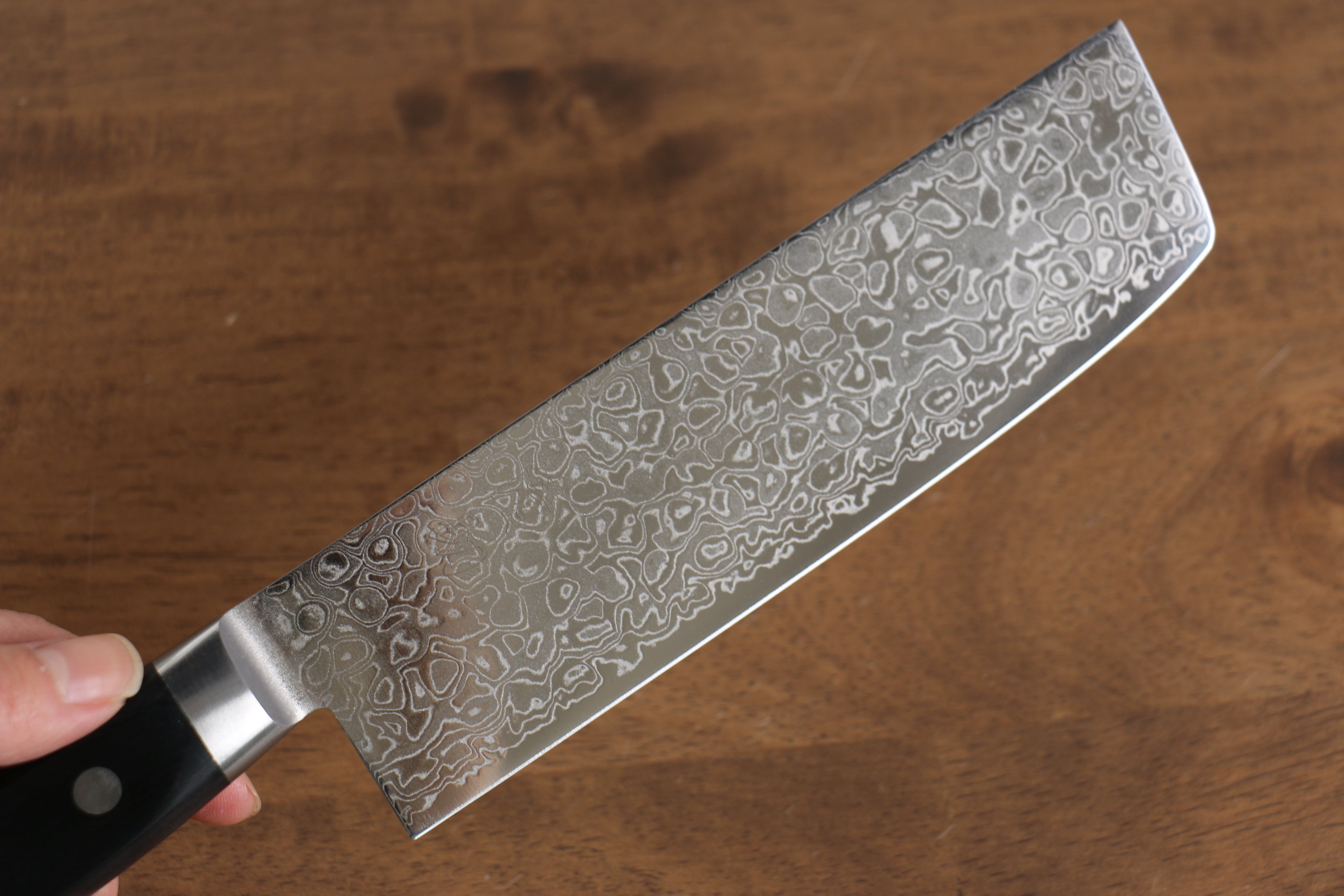 Seisuke Kagami AUS10 Mirrored Finish Damascus Nakiri 170mm Black Pakka wood Handle - Japanny - Best Japanese Knife