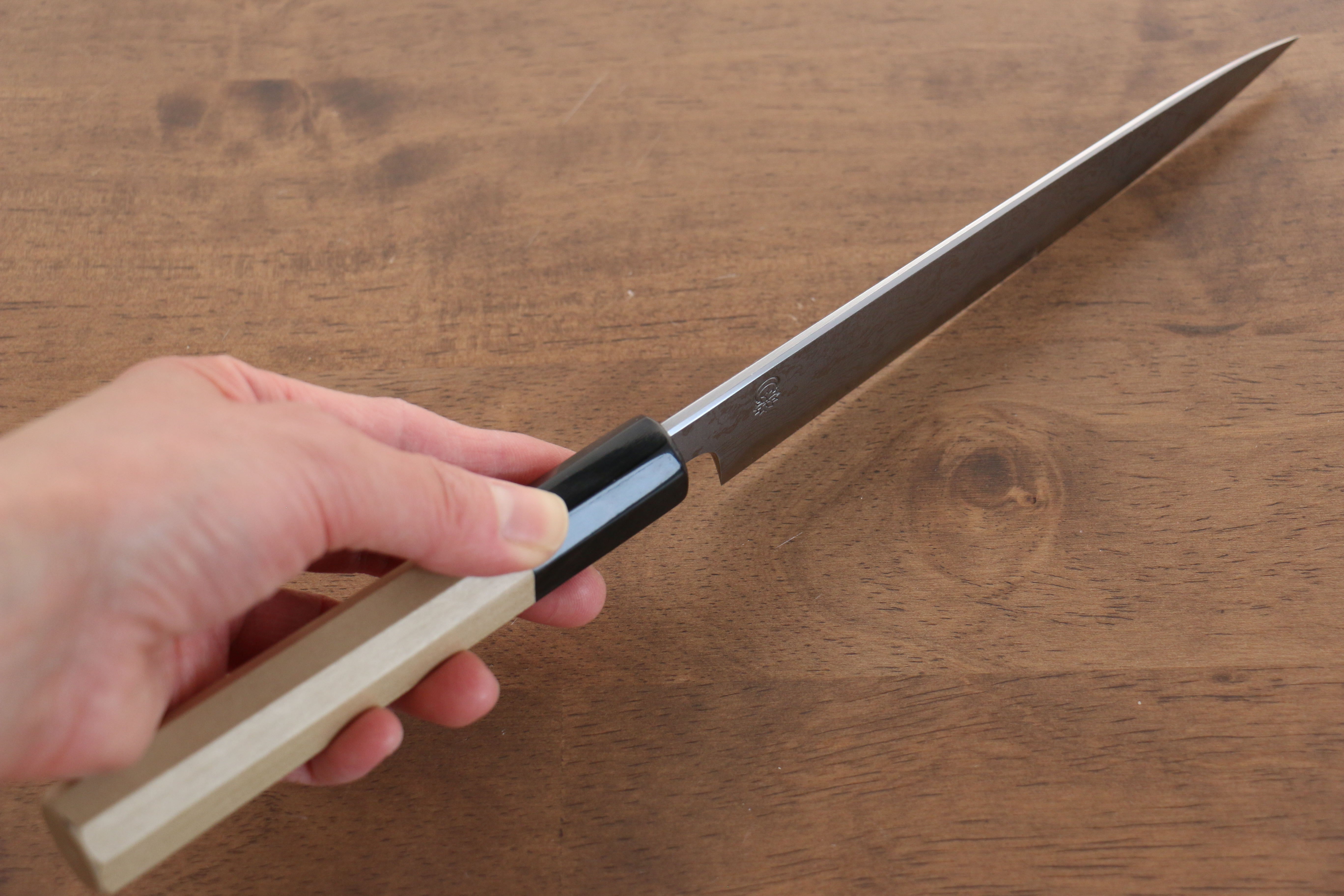 Kikuzuki Blue Steel No.1 Damascus Petty-Utility 150mm Magnolia Handle - Japanny - Best Japanese Knife