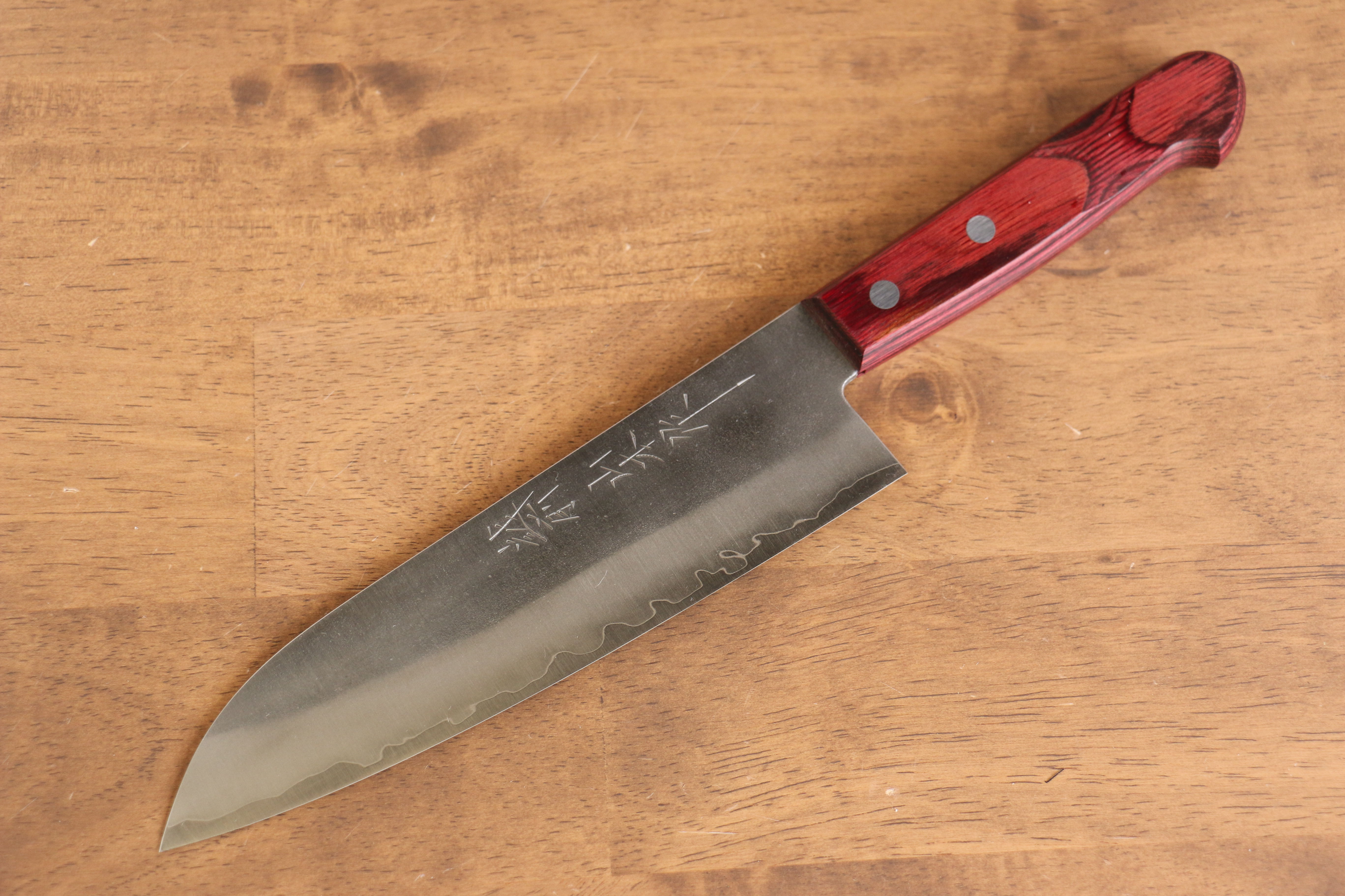 Nao Yamamoto Silver Steel No.3 Nashiji Santoku 180mm Red Pakka wood Handle - Japanny - Best Japanese Knife