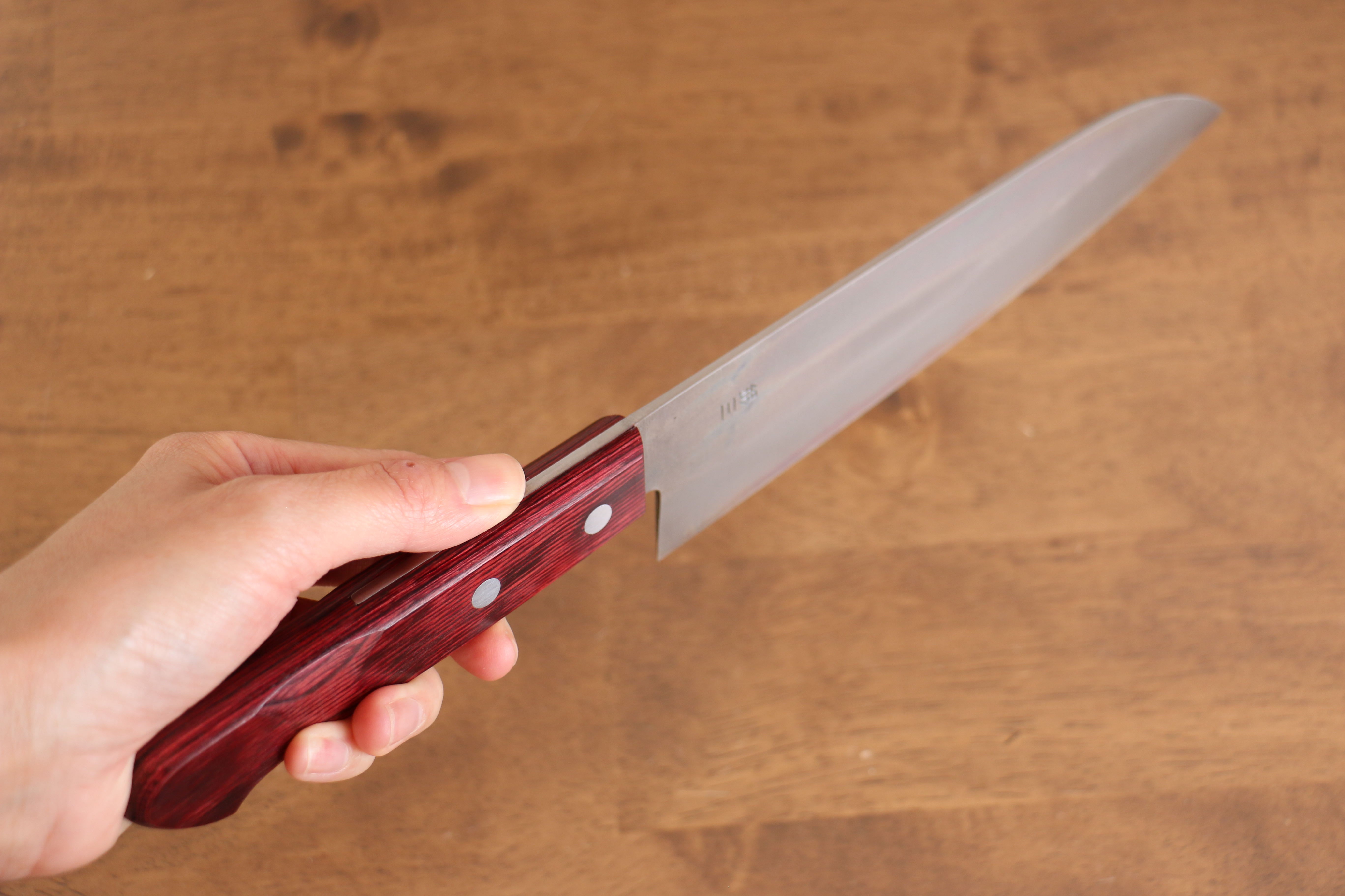 Nao Yamamoto Silver Steel No.3 Nashiji Santoku 180mm Red Pakka wood Handle - Japanny - Best Japanese Knife