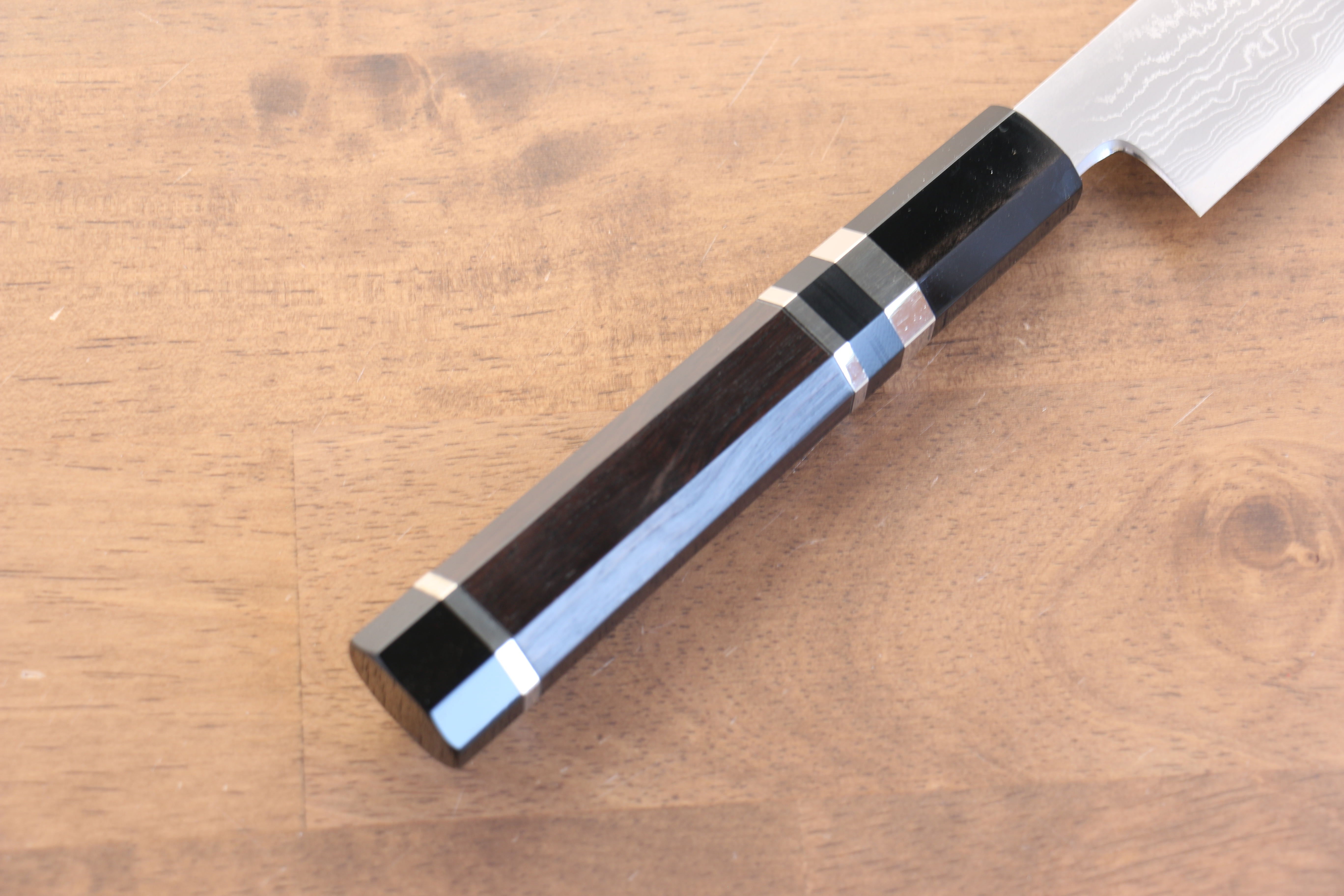 Jikko Blue Steel Damascus Sakimaru Sujihiki 270mm Ebony with Double Ring Handle - Japanny - Best Japanese Knife