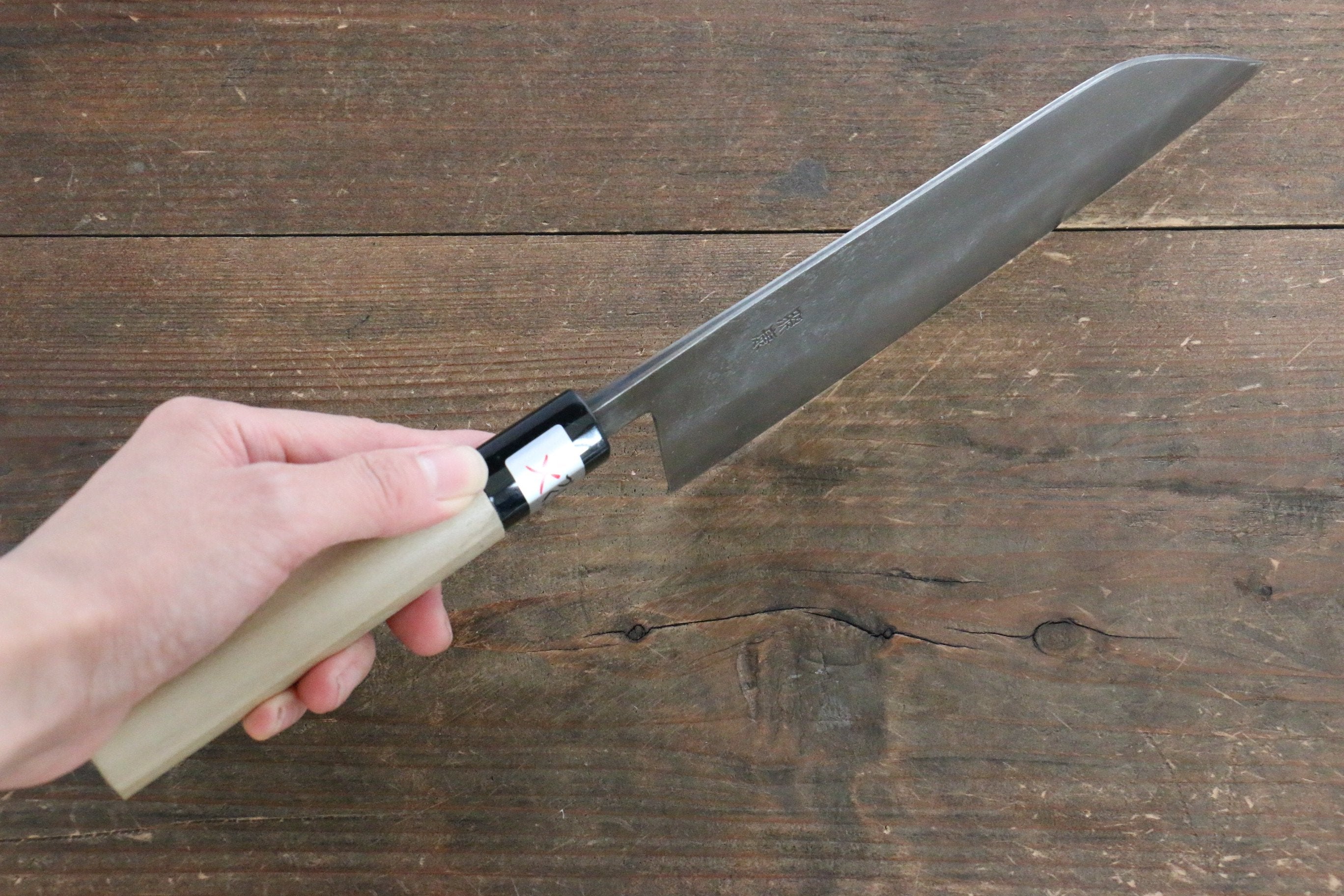 Fujiwara Teruyasu White Steel No.1 Nashiji Santoku 180mm with Magnolia Handle - Japanny - Best Japanese Knife