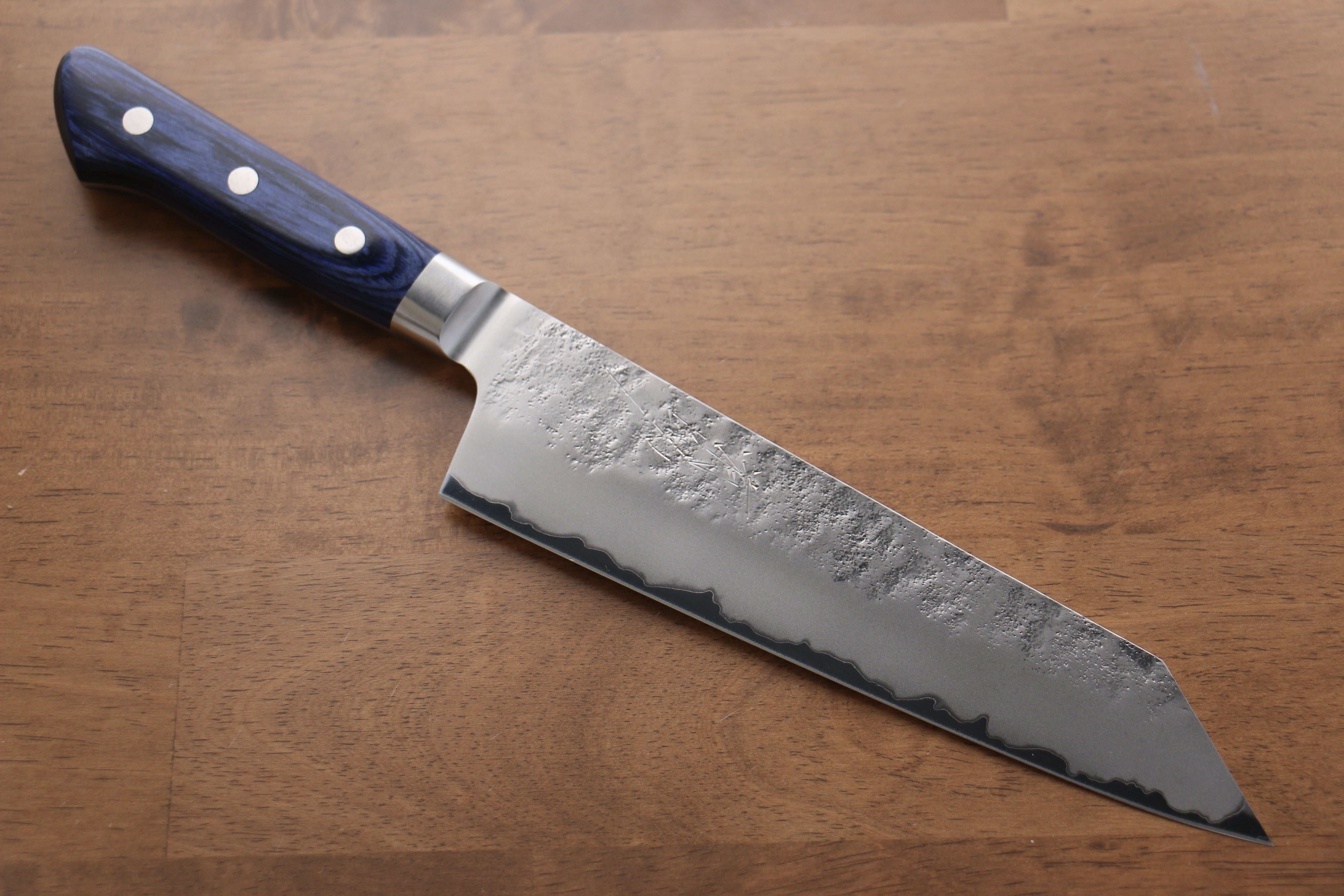 Seisuke Blue Steel No.2 Nashiji Kiritsuke Santoku 195mm Blue Pakka wood Handle - Japanny - Best Japanese Knife