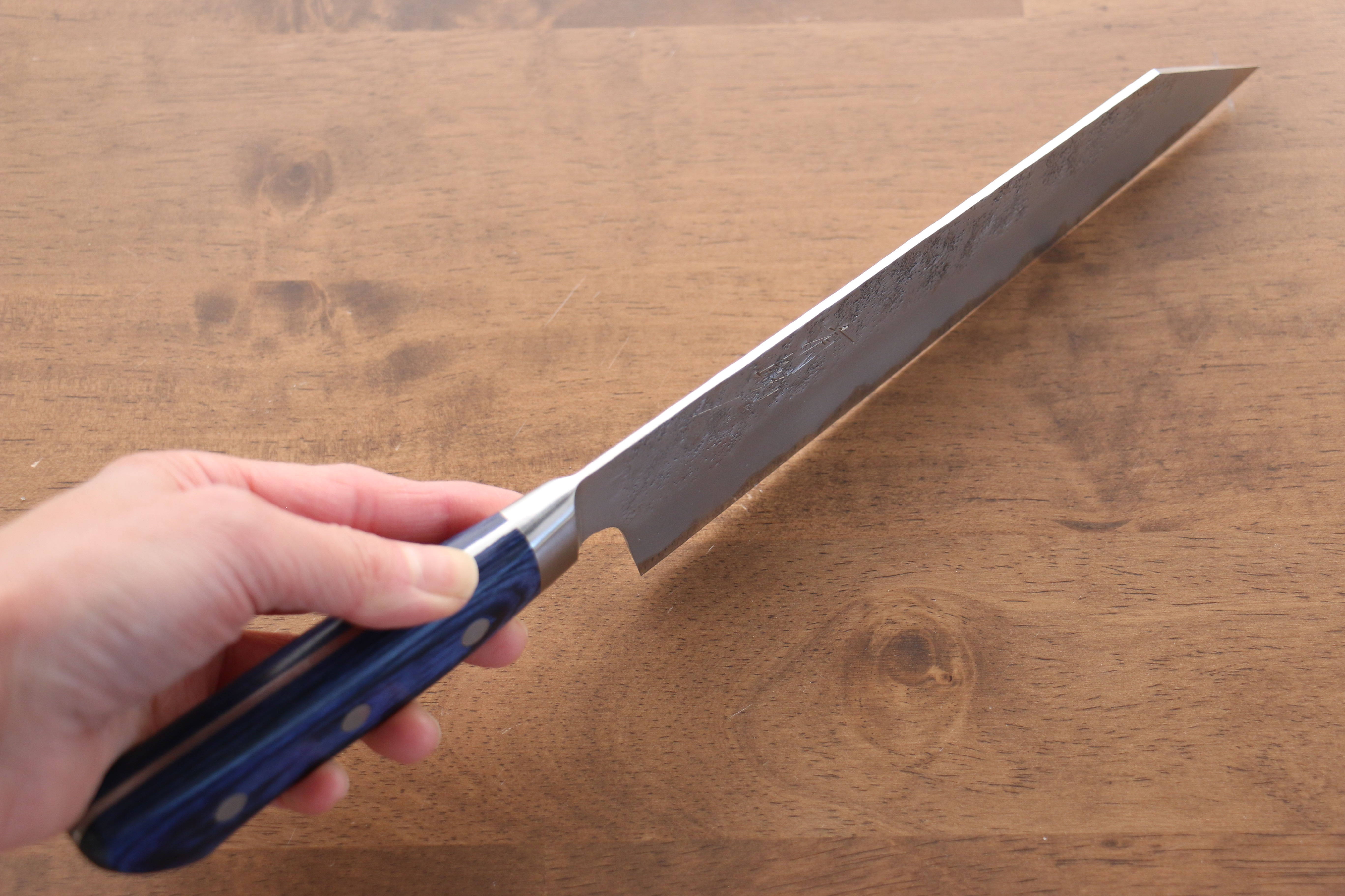 Seisuke Blue Steel No.2 Nashiji Kiritsuke Santoku 195mm Blue Pakka wood Handle - Japanny - Best Japanese Knife
