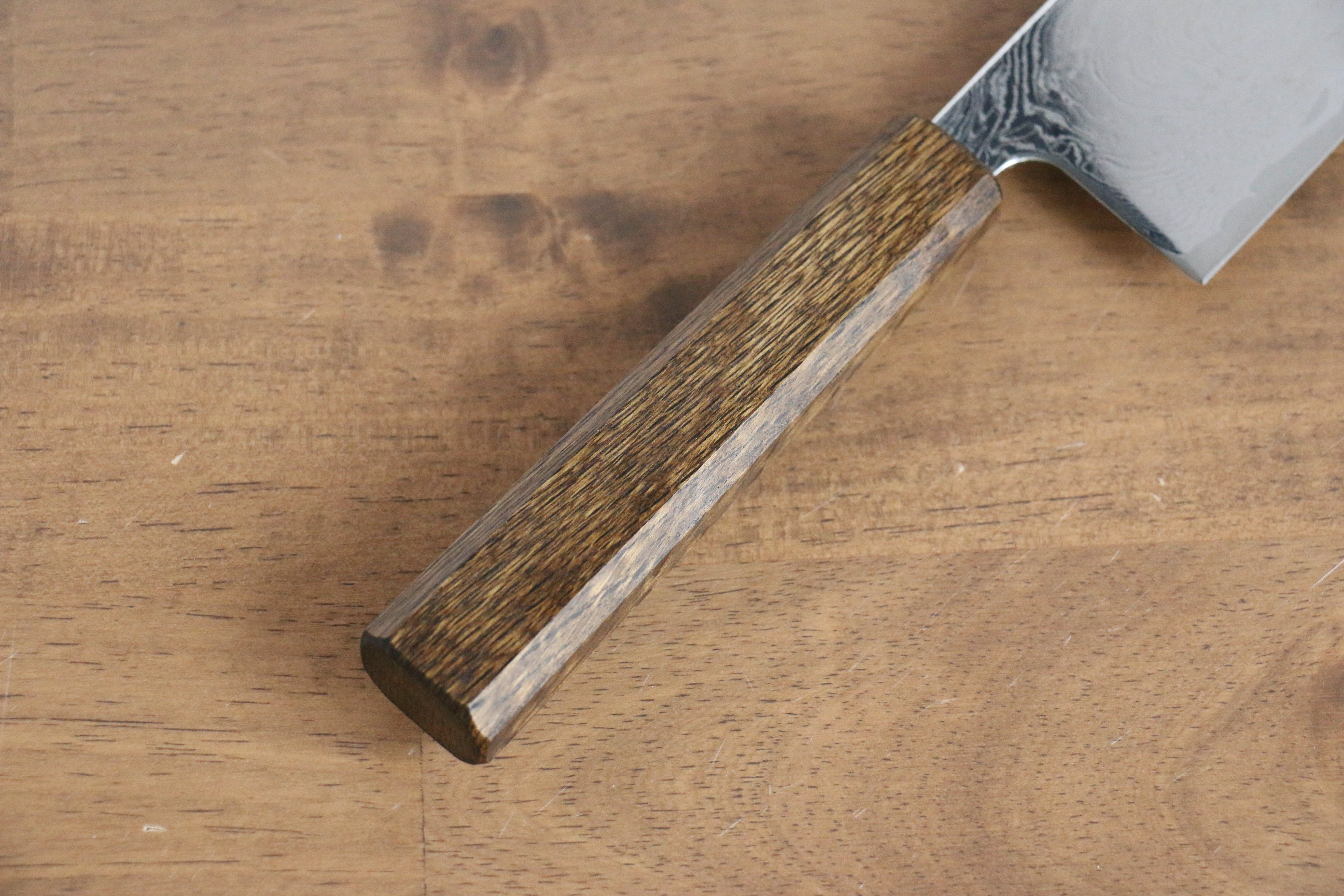 Seisuke Nami AUS10 Mirrored Finish Damascus Nakiri 170mm Oak Handle - Japanny - Best Japanese Knife