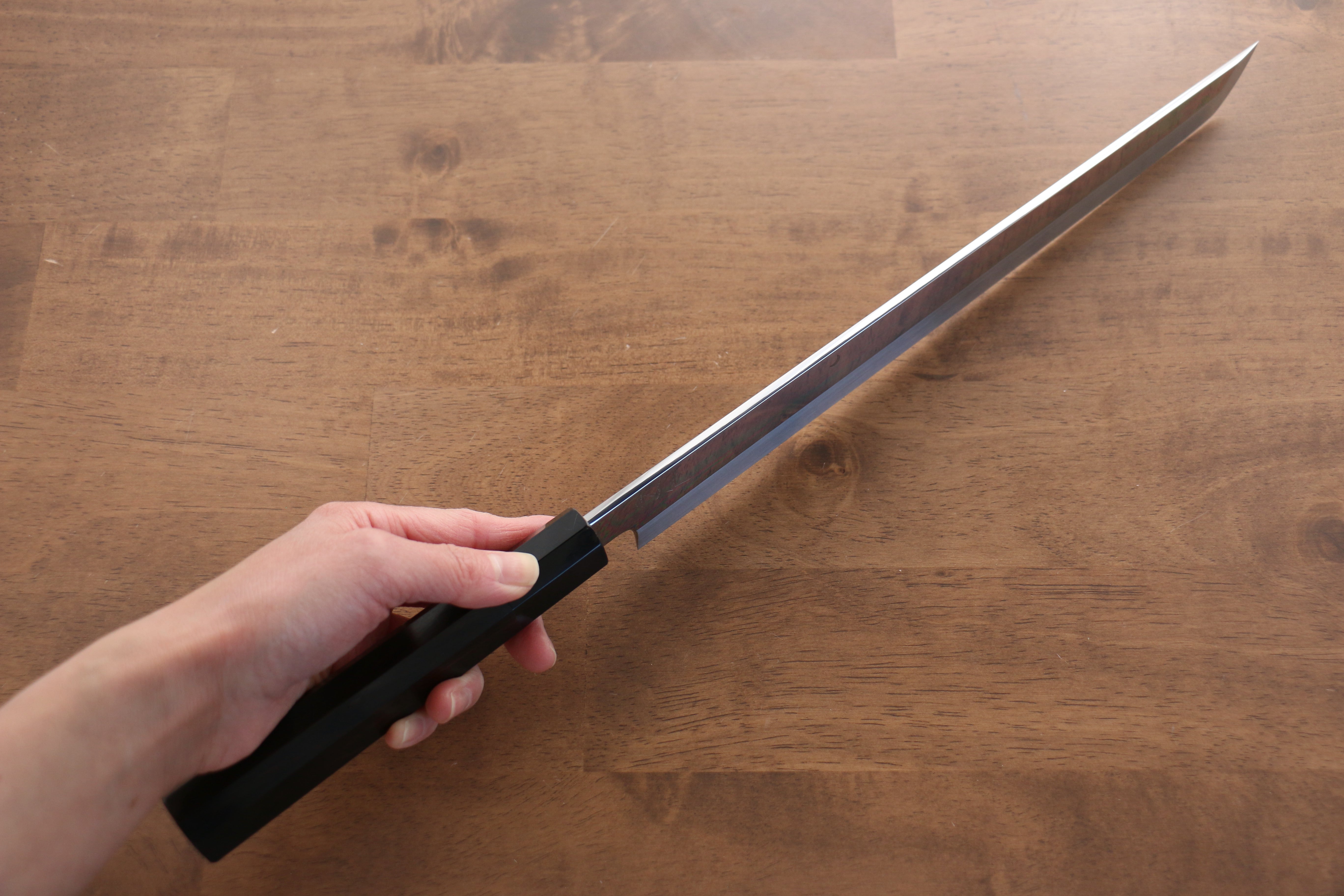 Jikko Fujisan Honyaki White Steel No.3 Mirrored Finish Sakimaru Yanagiba 300mm Ebony Wood Handle - Japanny - Best Japanese Knife