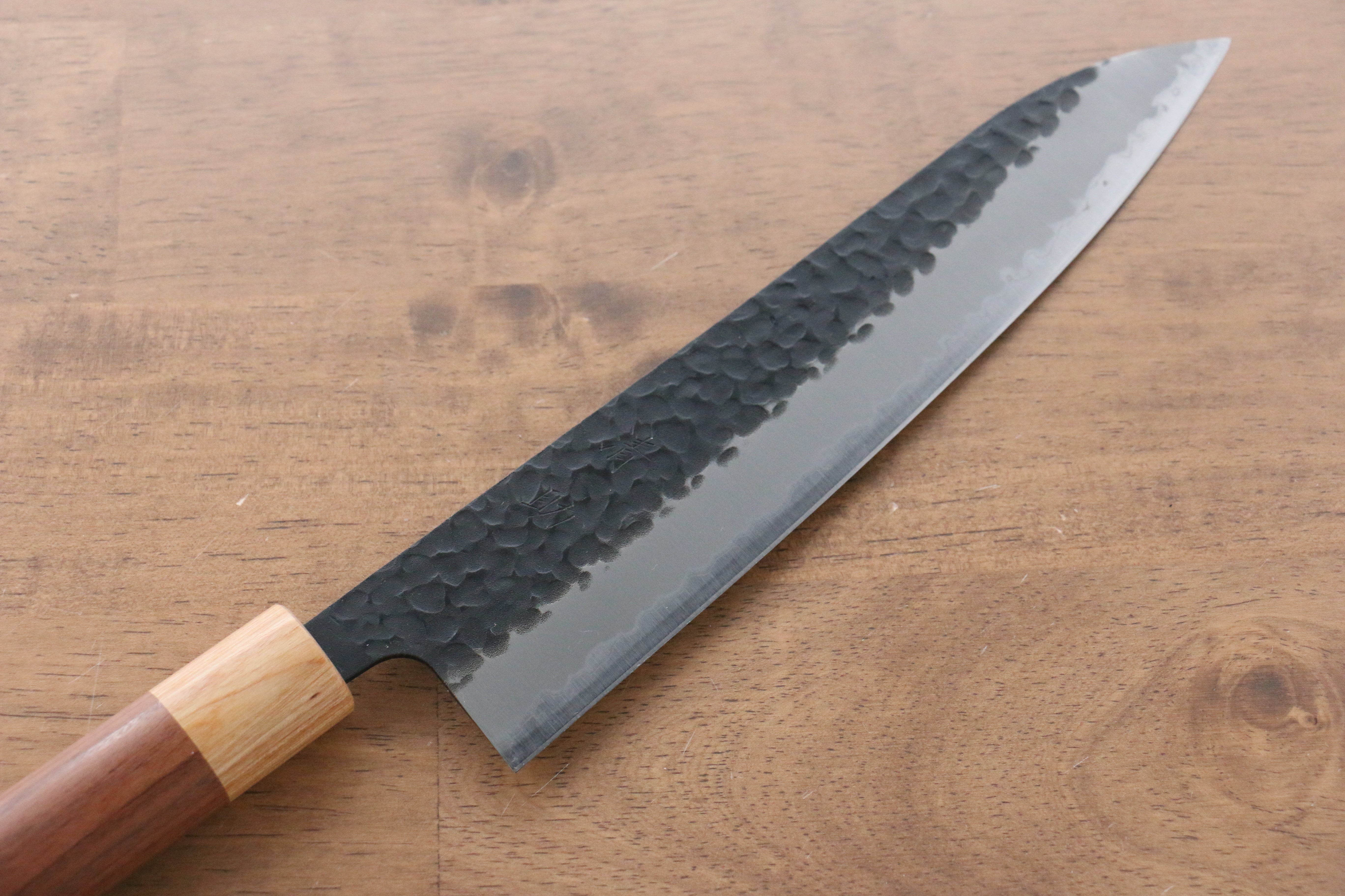 Seisuke Kokubyaku Blue Super Hammered Kurouchi Gyuto 210mm Morado Handle - Japanny - Best Japanese Knife