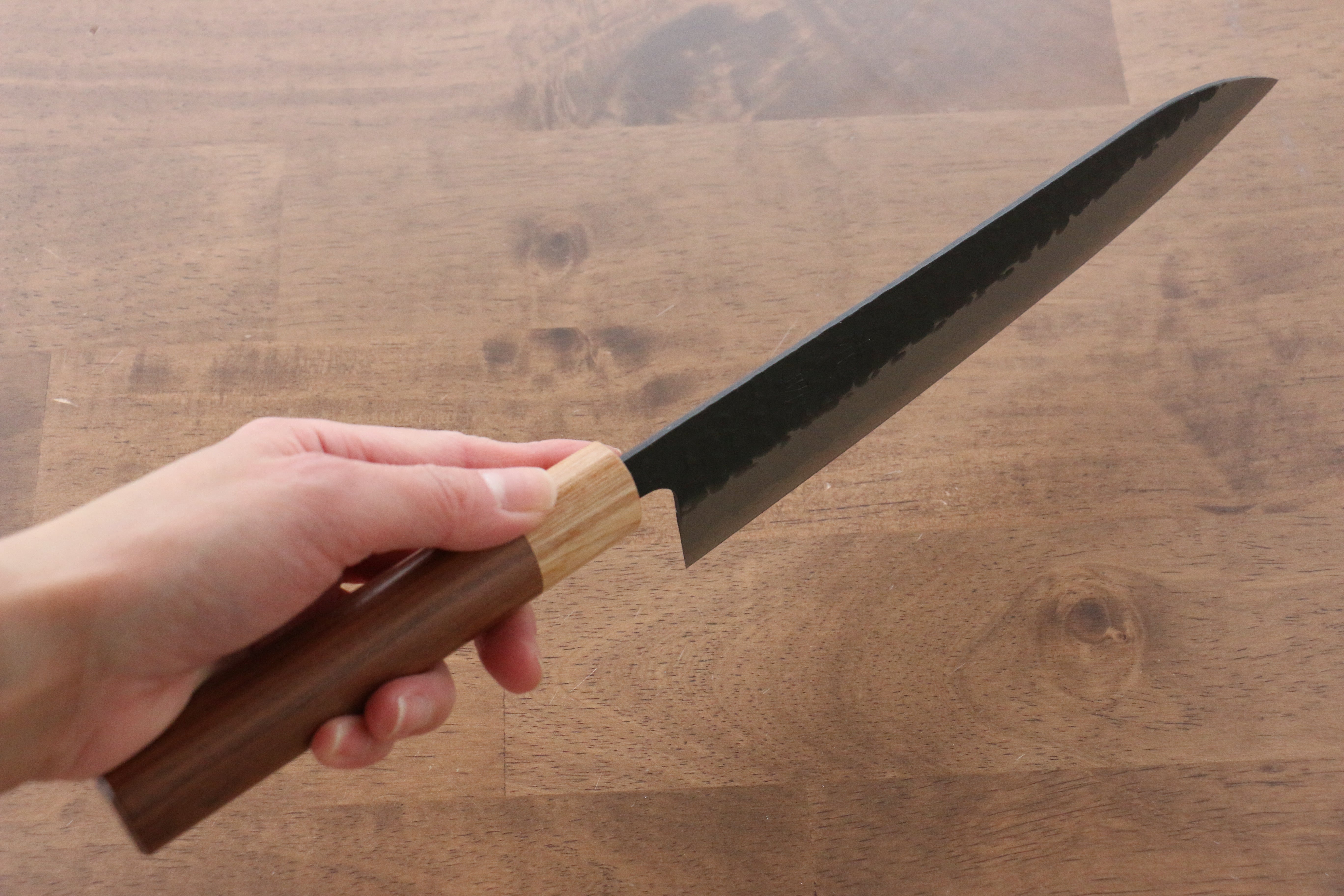 Seisuke Kokubyaku Blue Super Hammered Kurouchi Gyuto 210mm Morado Handle - Japanny - Best Japanese Knife