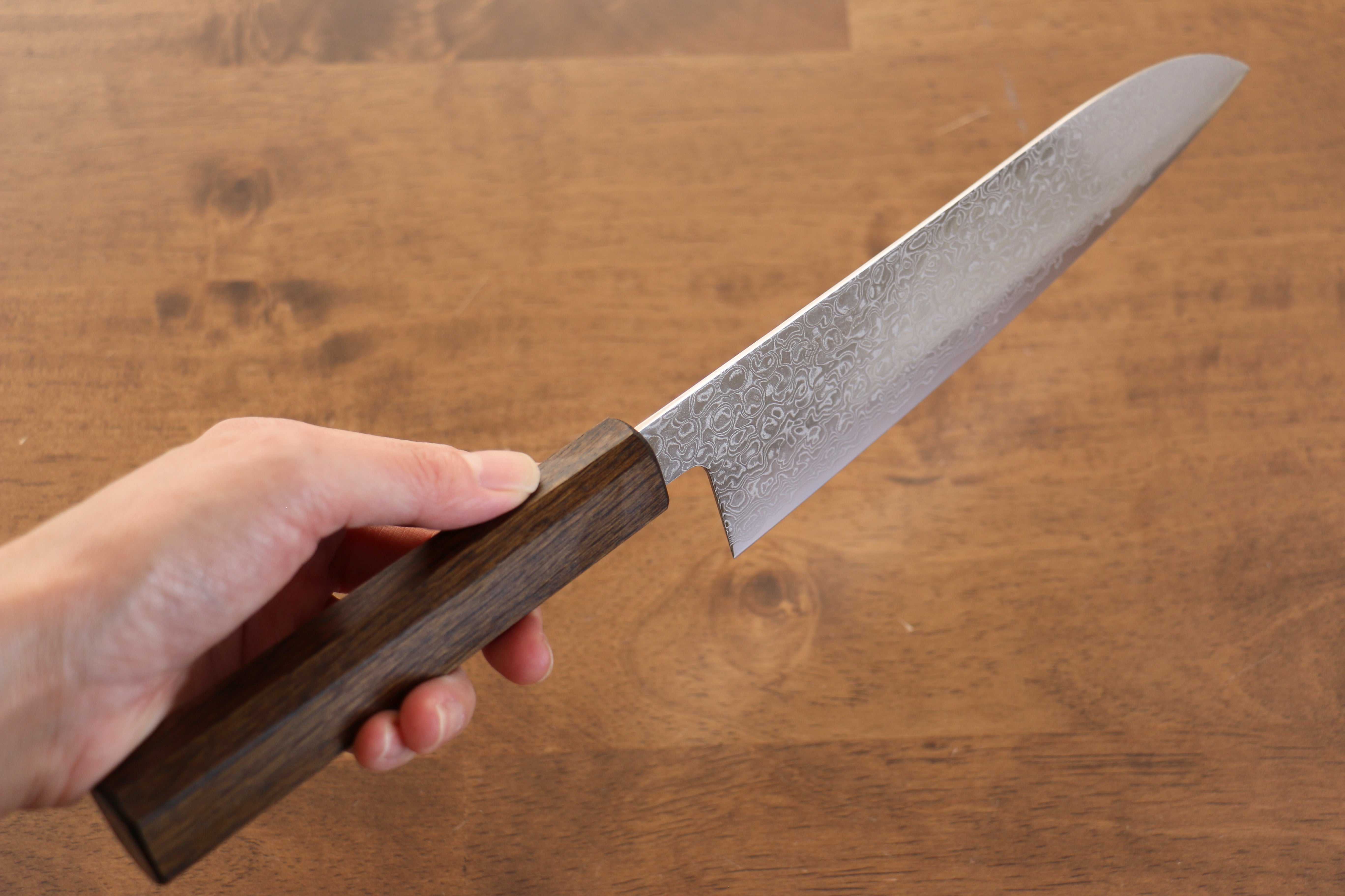 Seisuke ZA-18 Mirrored Finish Damascus Santoku 180mm Oak Handle - Japanny - Best Japanese Knife