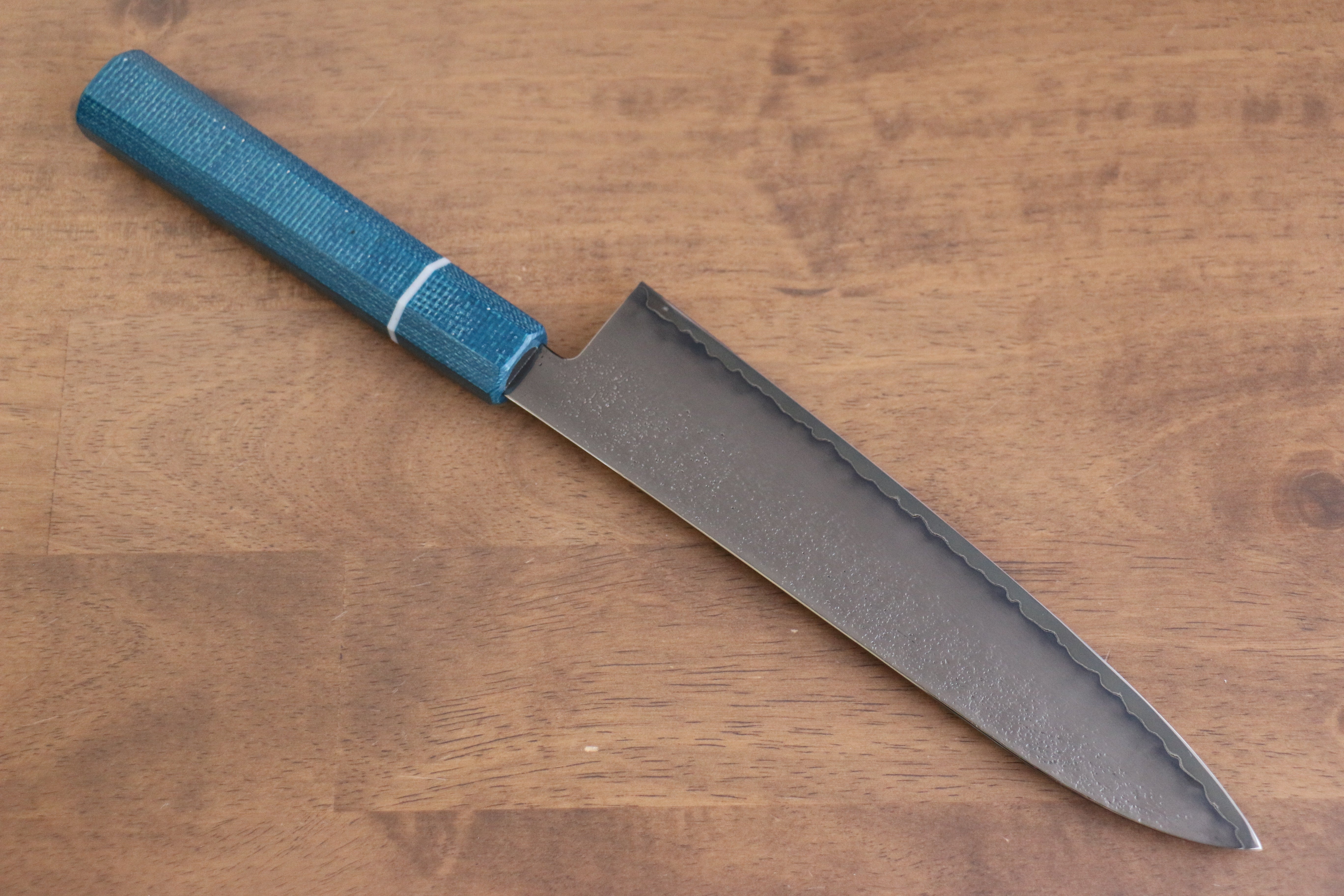 Seisuke VG5 Nashiji black dye Gyuto 210mm Blue Canvas Micarta Handle - Japanny - Best Japanese Knife