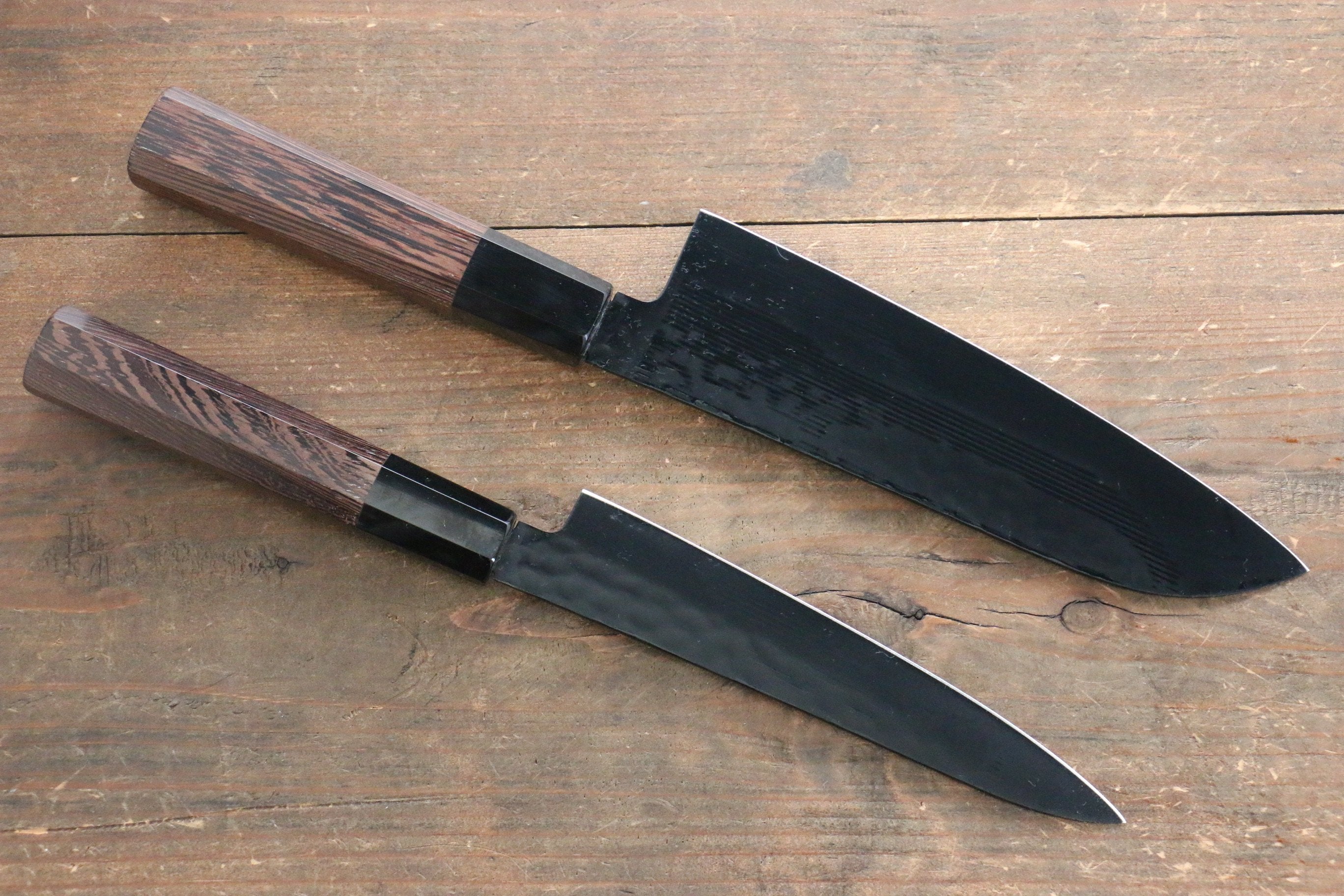 Sakai Takayuki Sakai Takayuki Kurokage VG10 Hammered Teflon Coating Santoku & Petty 150mm with Wenge Handle Set - Japanny - Best Japanese Knife
