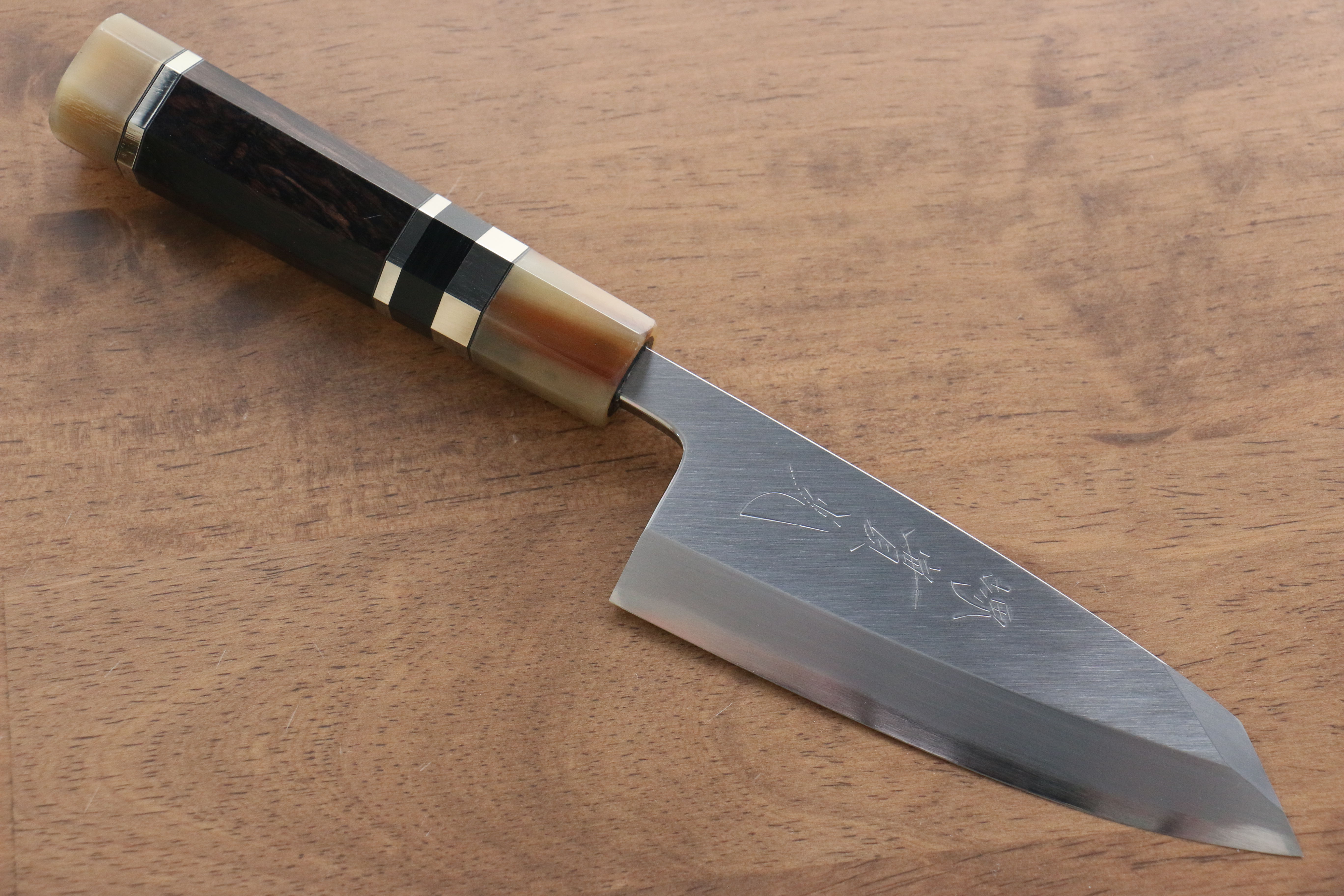 Jikko Shiko White Steel Kiritsuke Deba 120mm Ebony with Double Ring Handle - Japanny - Best Japanese Knife