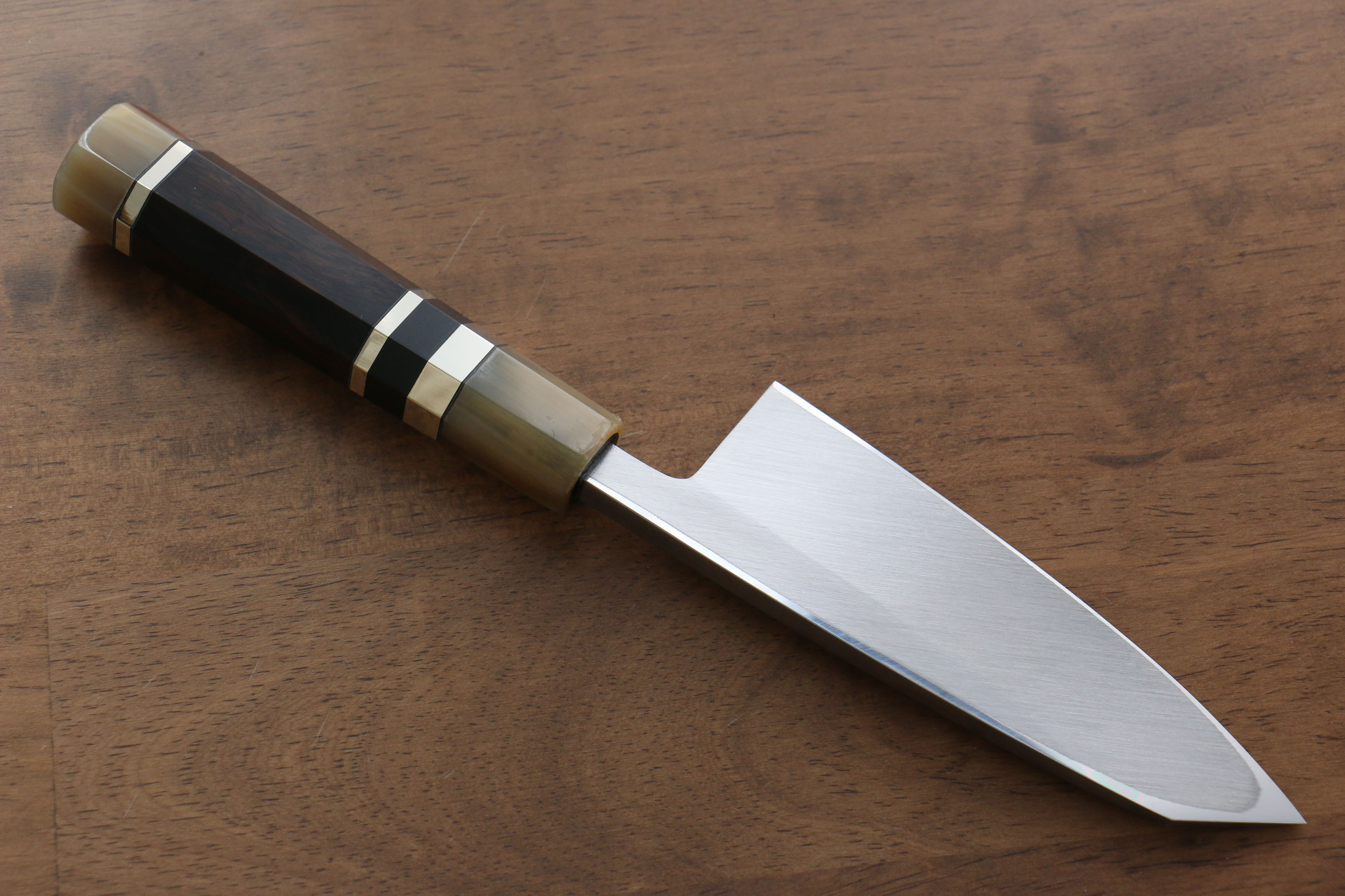 Jikko Shiko White Steel Kiritsuke Deba 120mm Ebony with Double Ring Handle - Japanny - Best Japanese Knife