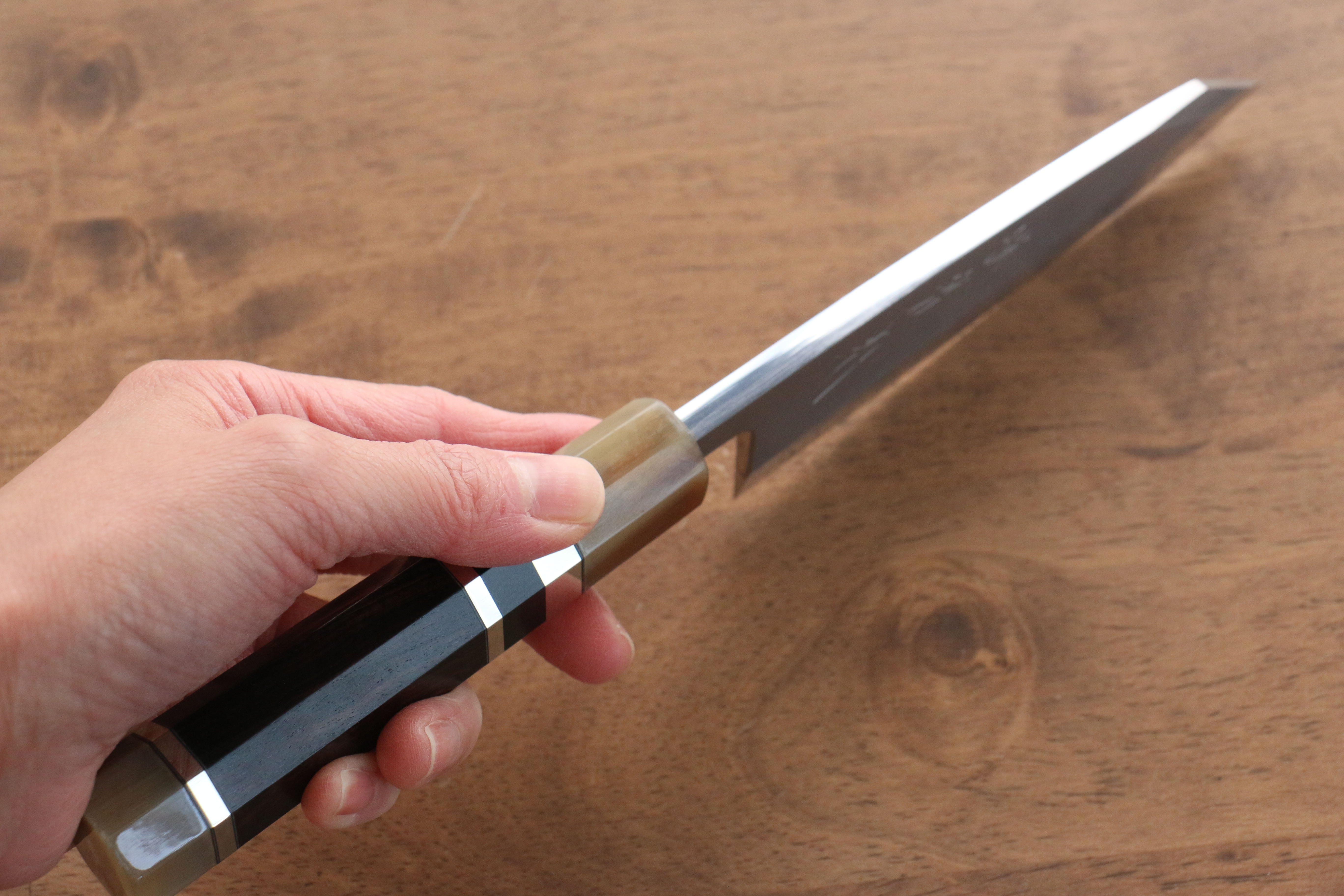 Jikko Shiko White Steel Kiritsuke Deba 120mm Ebony with Double Ring Handle - Japanny - Best Japanese Knife