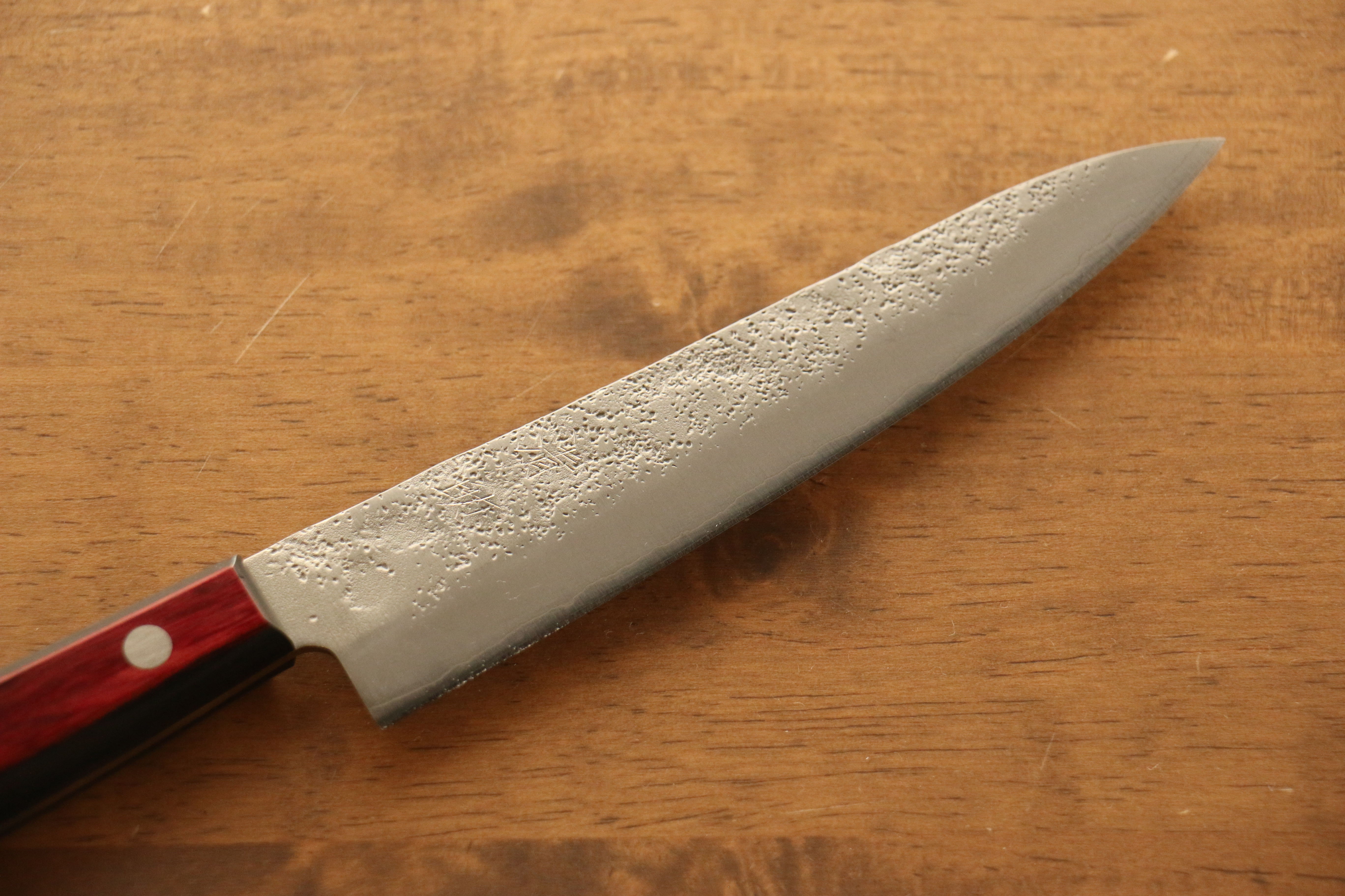 Seisuke Silver Steel No.3 Nashiji Petty-Utility 135mm Red Pakka wood Handle - Japanny - Best Japanese Knife