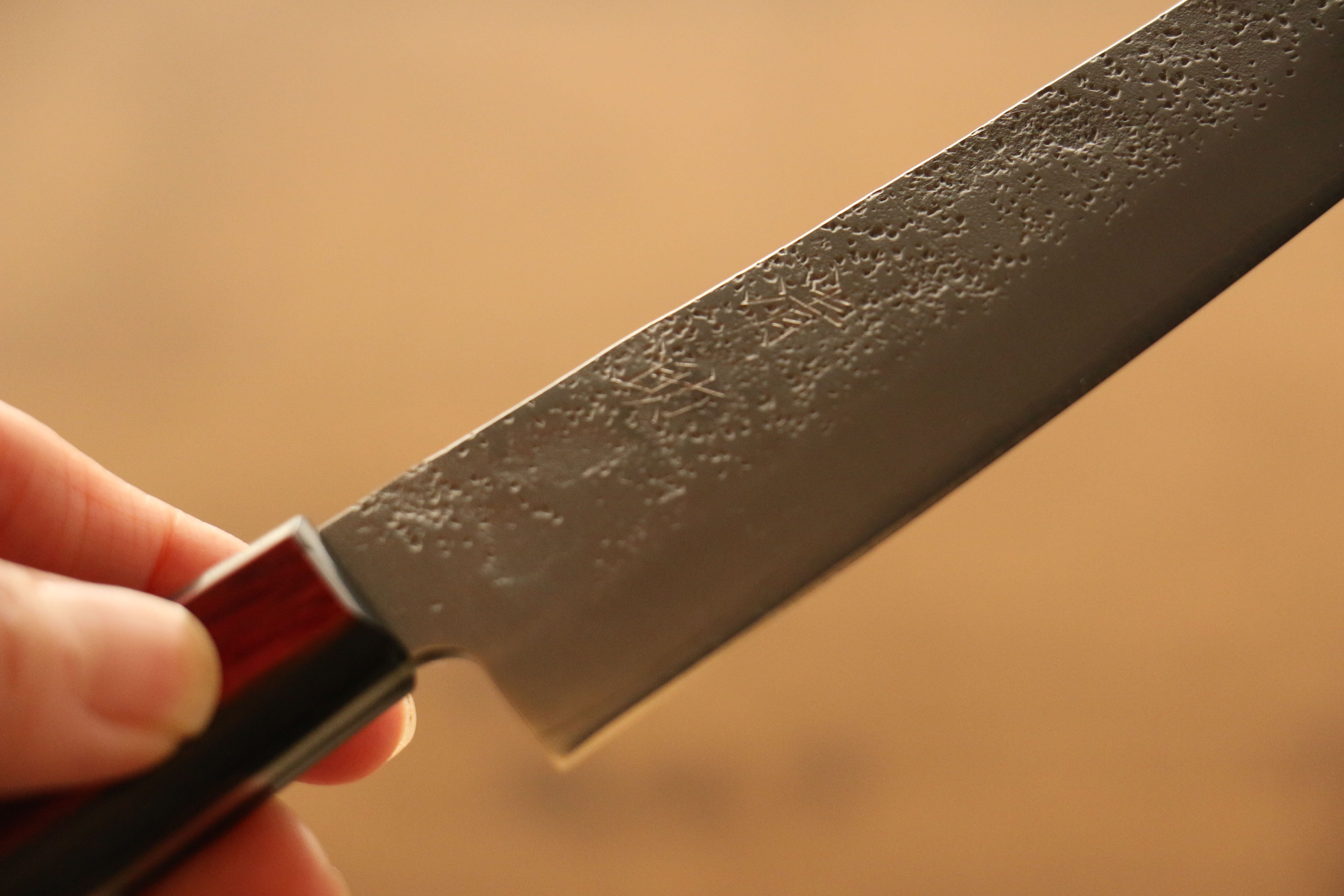 Seisuke Silver Steel No.3 Nashiji Petty-Utility 135mm Red Pakka wood Handle - Japanny - Best Japanese Knife
