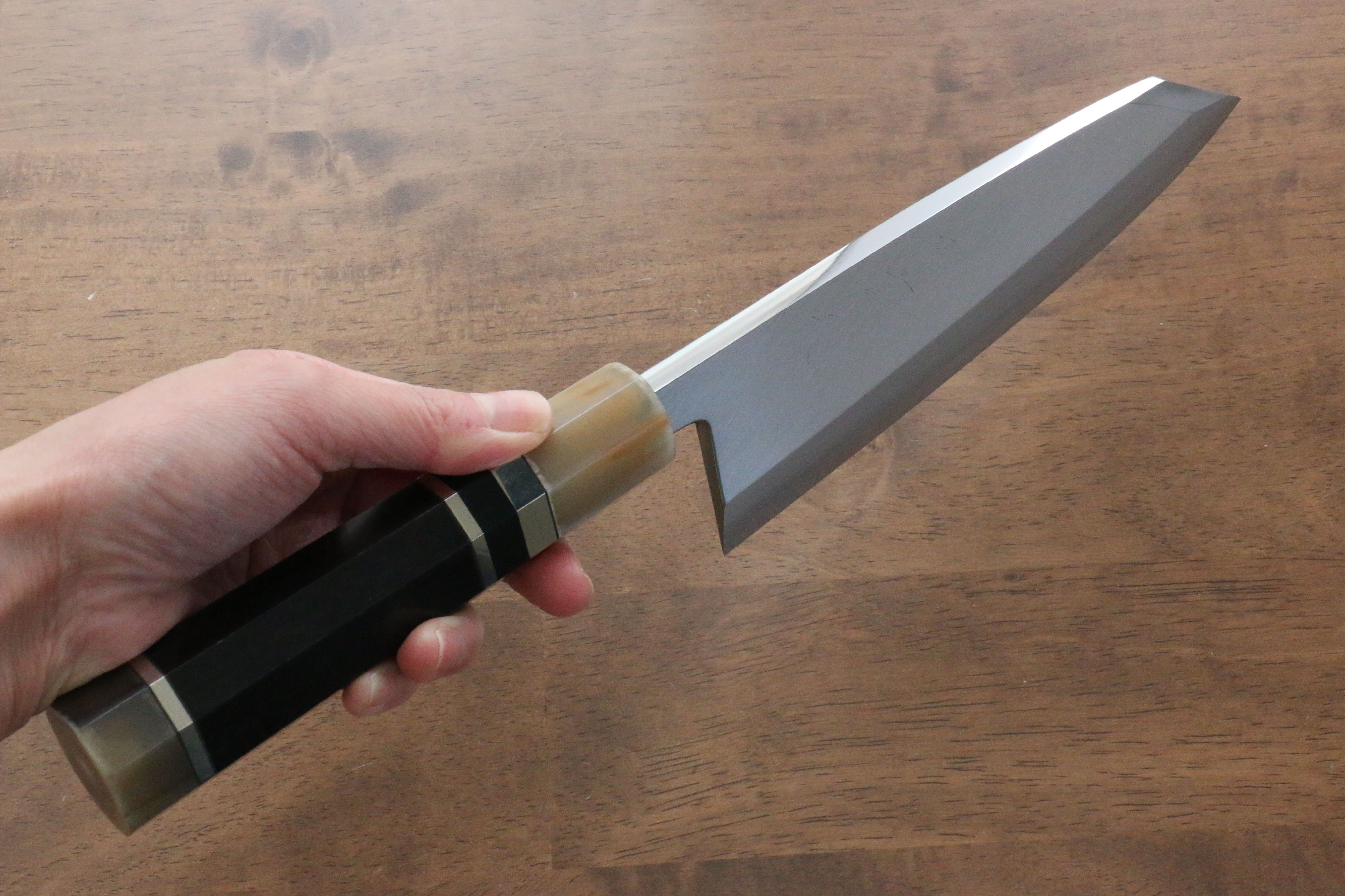 Jikko Shiko White Steel Kiritsuke Deba 180mm Ebony with Double Ring Handle - Japanny - Best Japanese Knife
