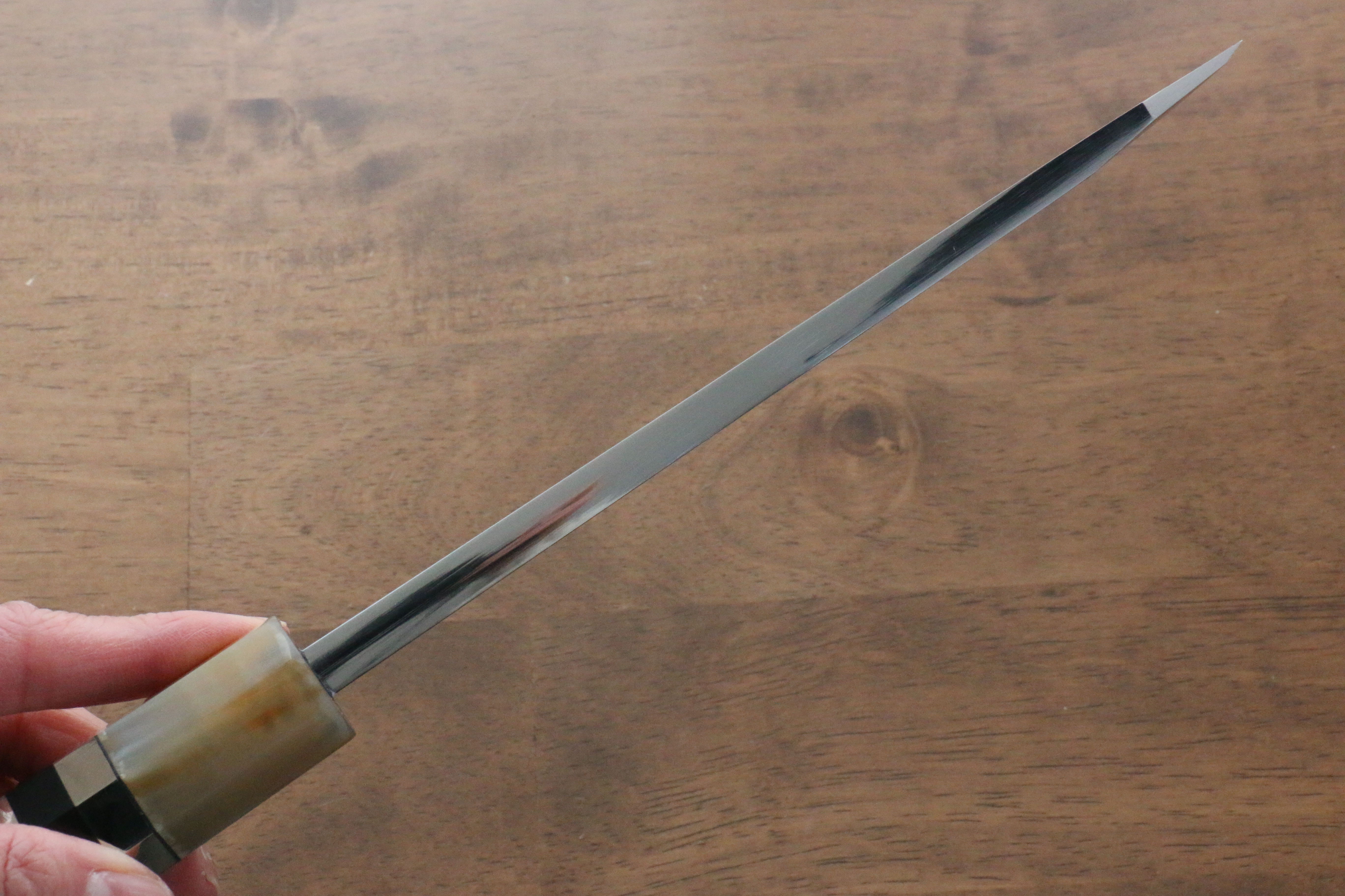 Jikko Shiko White Steel Kiritsuke Deba 180mm Ebony with Double Ring Handle - Japanny - Best Japanese Knife