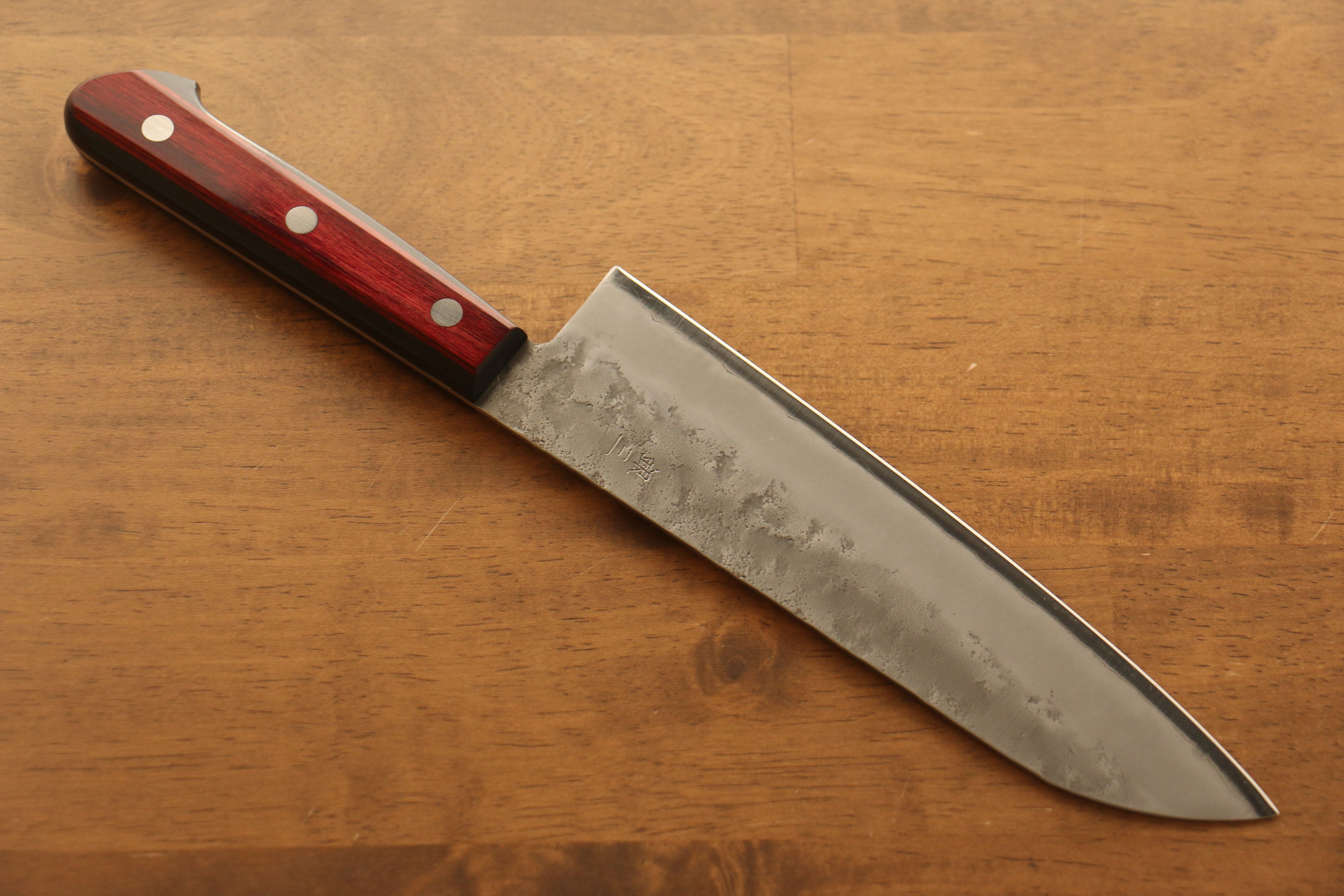 Seisuke Silver Steel No.3 Nashiji Santoku 180mm Red Pakka wood Handle - Japanny - Best Japanese Knife
