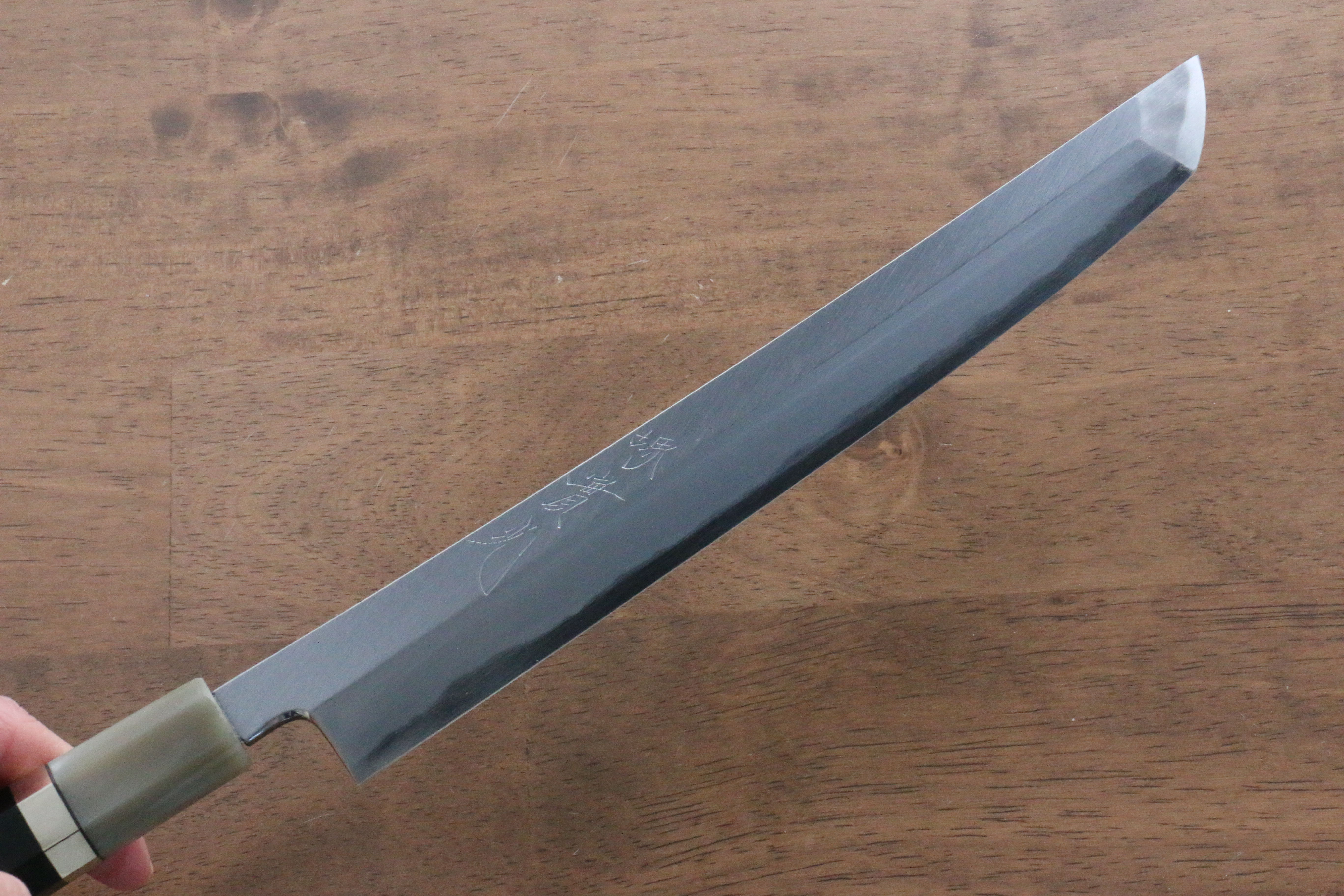 Jikko Shiko White Steel Sakimaru Yanagiba 240mm Ebony with Double Ring Handle - Japanny - Best Japanese Knife