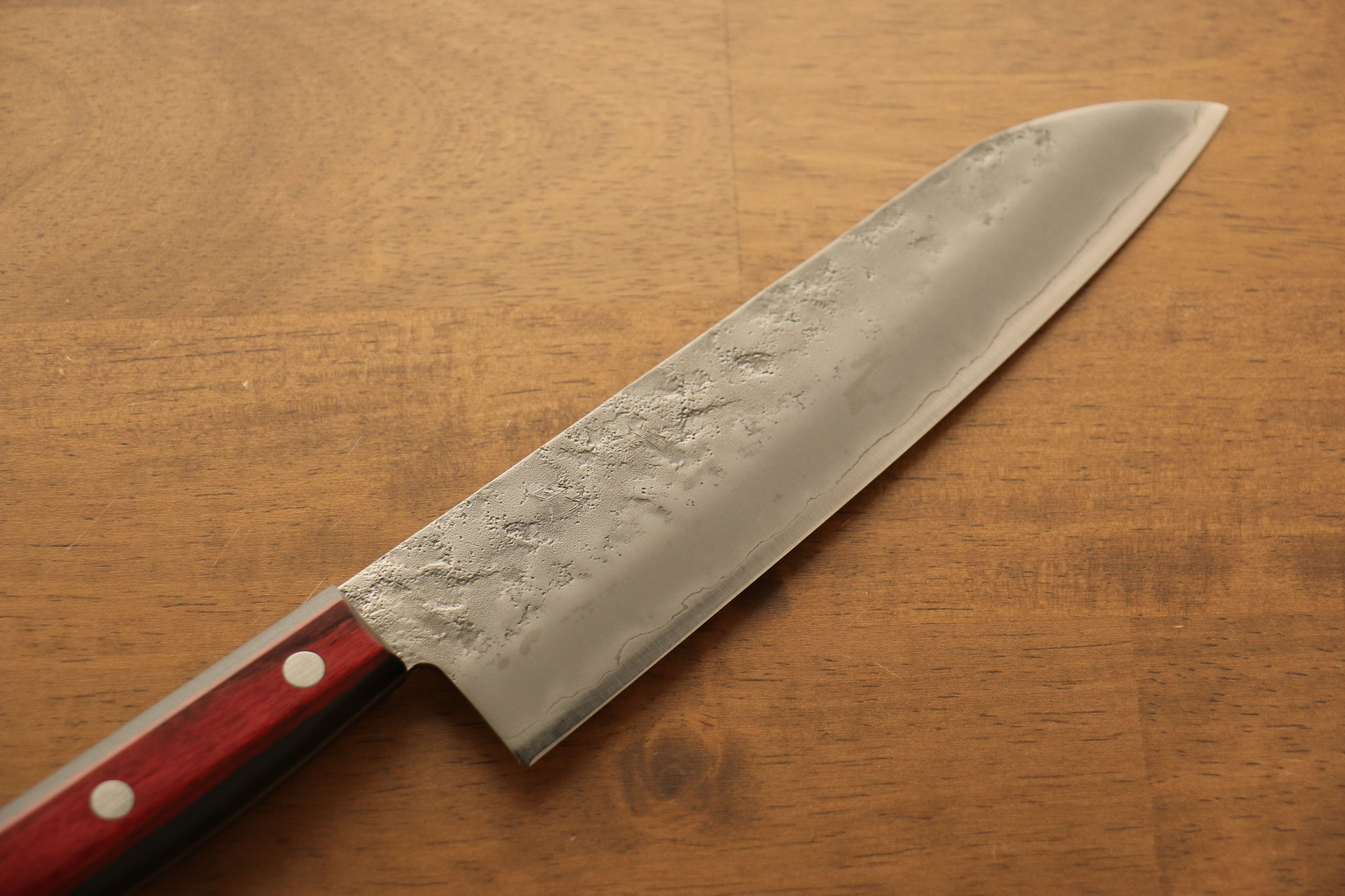 Seisuke Silver Steel No.3 Nashiji Santoku 180mm Red Pakka wood Handle - Japanny - Best Japanese Knife