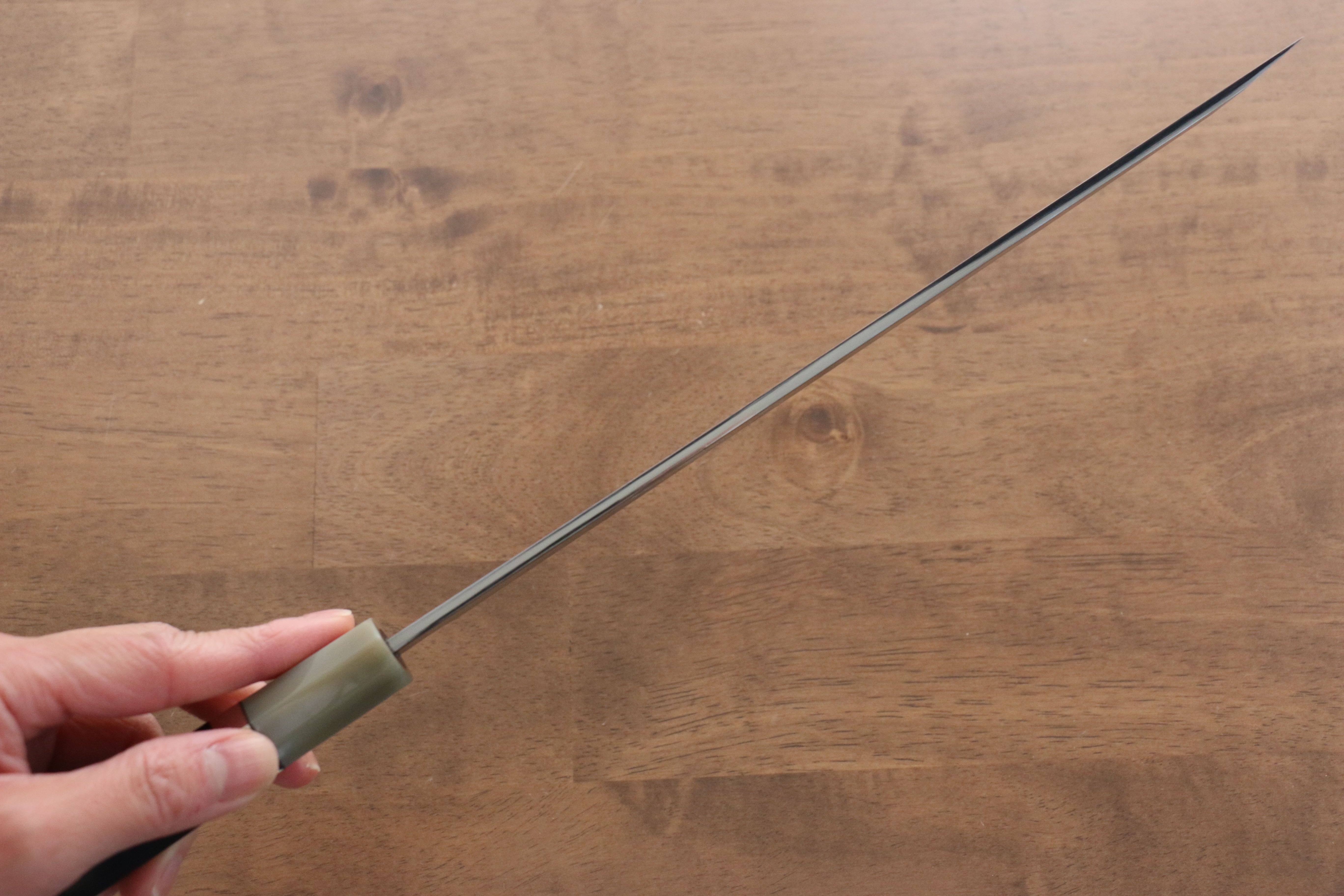 Jikko Shiko White Steel Sakimaru Yanagiba 240mm Ebony with Double Ring Handle - Japanny - Best Japanese Knife