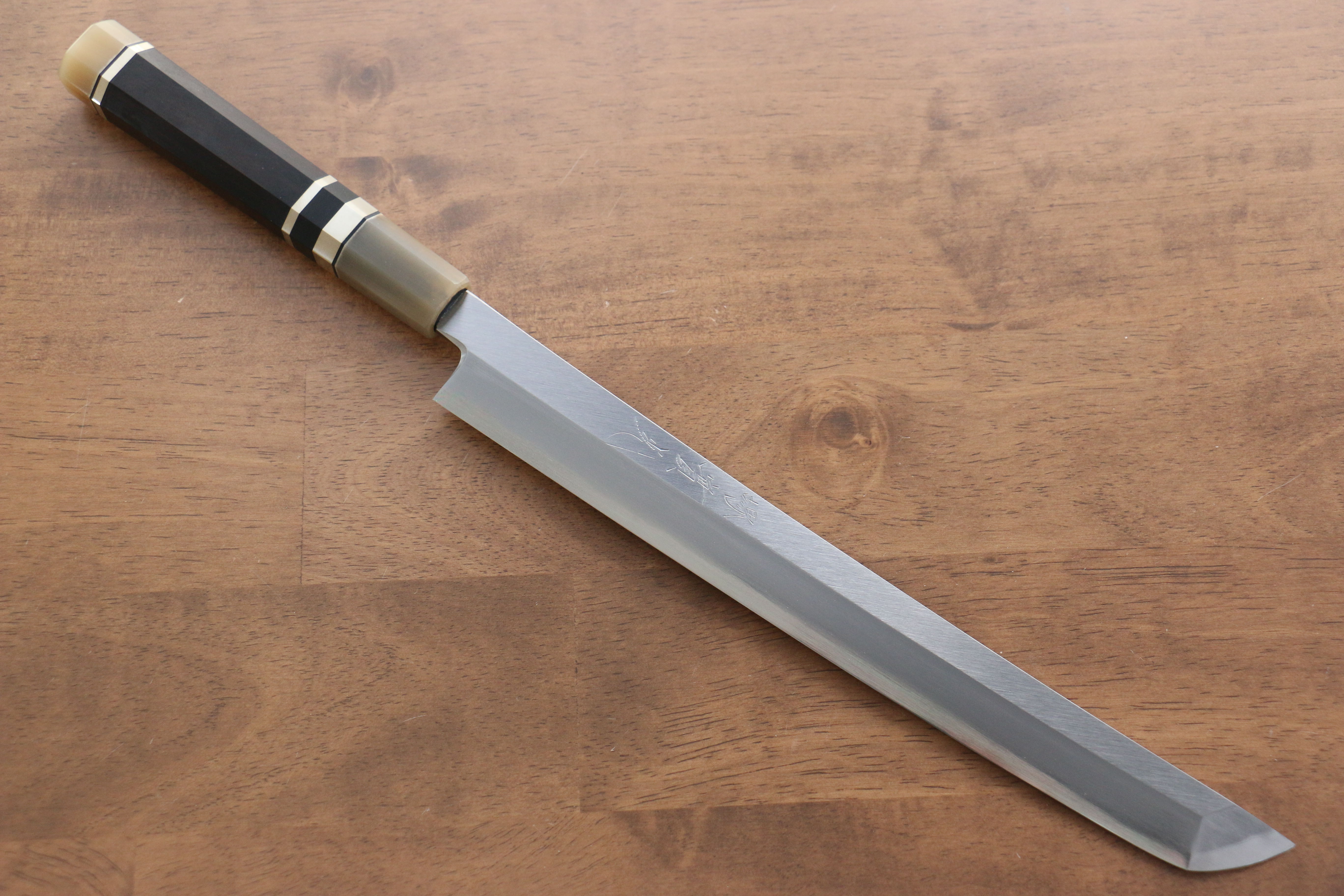 Jikko Shiko White Steel Sakimaru Yanagiba 270mm Ebony with Double Ring Handle - Japanny - Best Japanese Knife