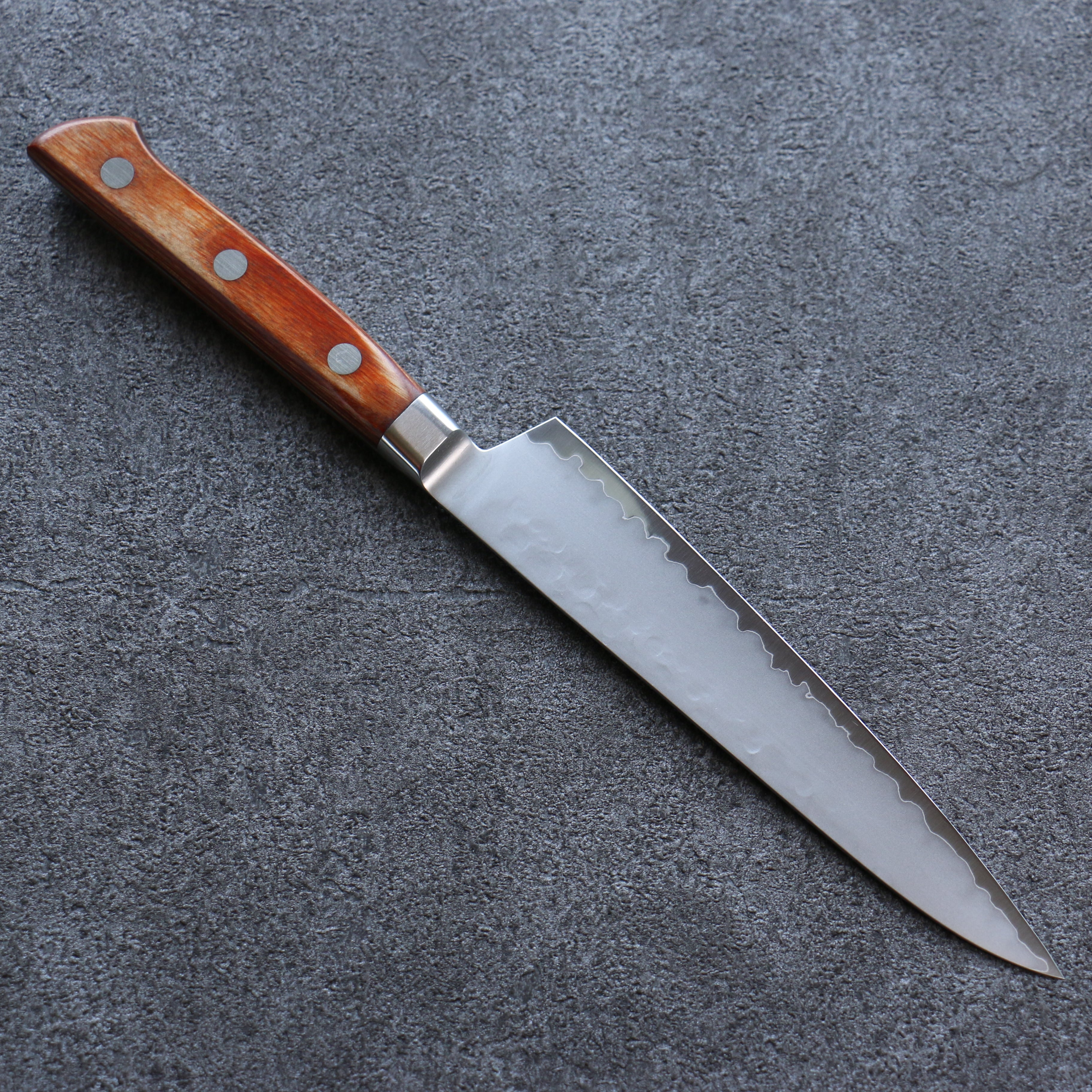 Sakai Takayuki VG5 Hammered Petty-Utility 150mm Brown Pakka wood Handle - Japanny - Best Japanese Knife